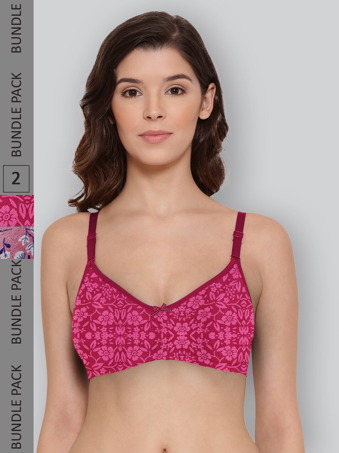 

LYRA Pack Of 2 Printed Combed Cotton Wirefree Secret Support Bra with Detachable Strap, Magenta