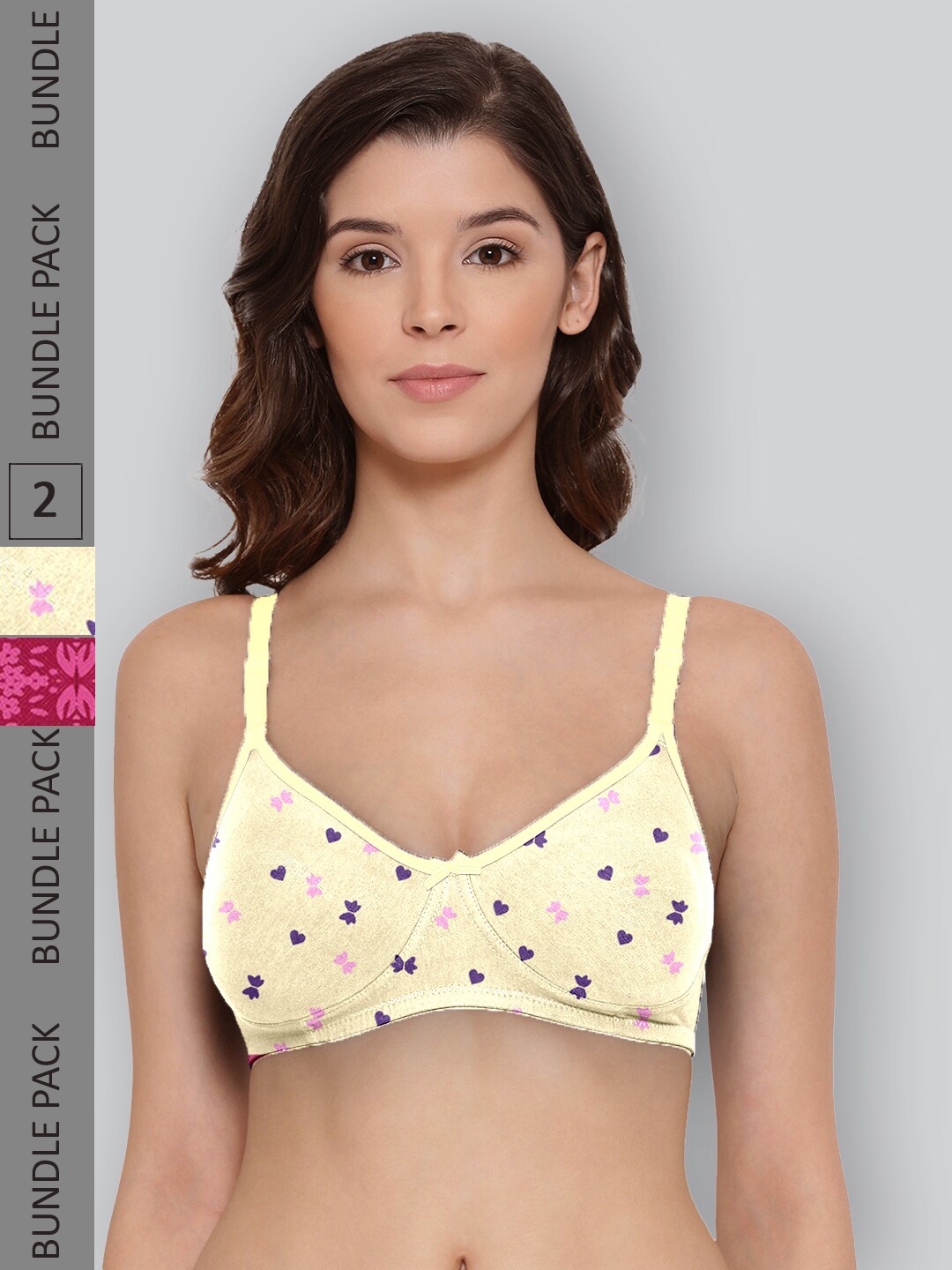 

LYRA Pack Of 2 Printed Combed Cotton Wirefree Secret Support Bra with Detachable Strap, Yellow