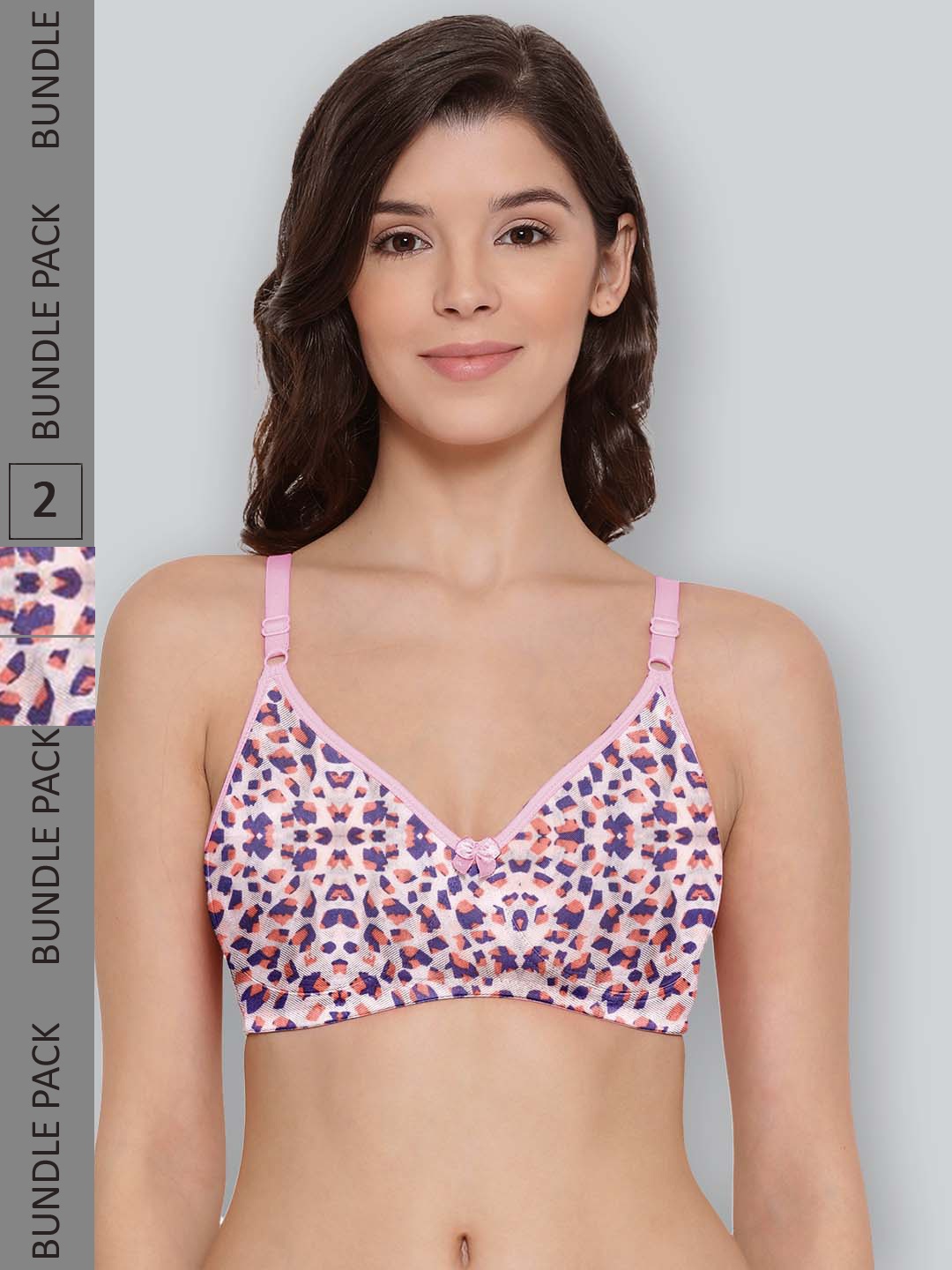 

LYRA Pack Of 2 Printed Combed Cotton Seamless Moulded Encircled Bra, Pink