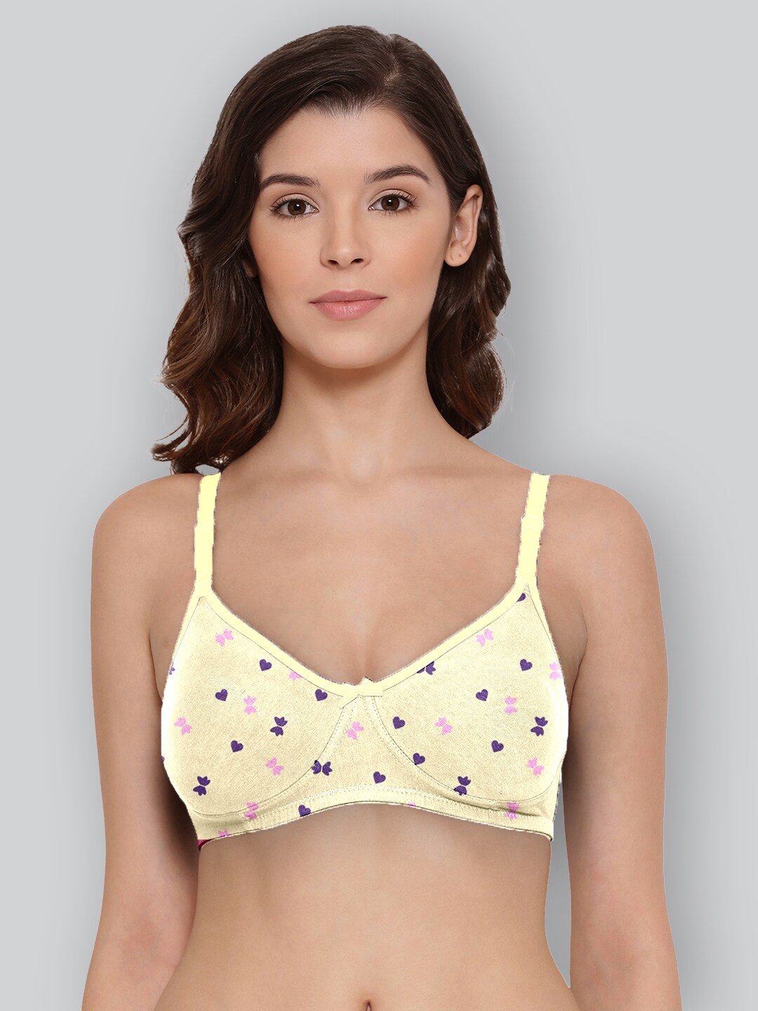 

LYRA Printed Combed Cotton Wirefree Secret Support Bra with Detachable Strap, Yellow