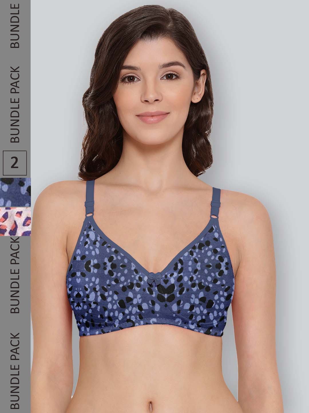 

LYRA Pack Of 2 Printed Combed Cotton Seamless Moulded Encircled Bra, Blue