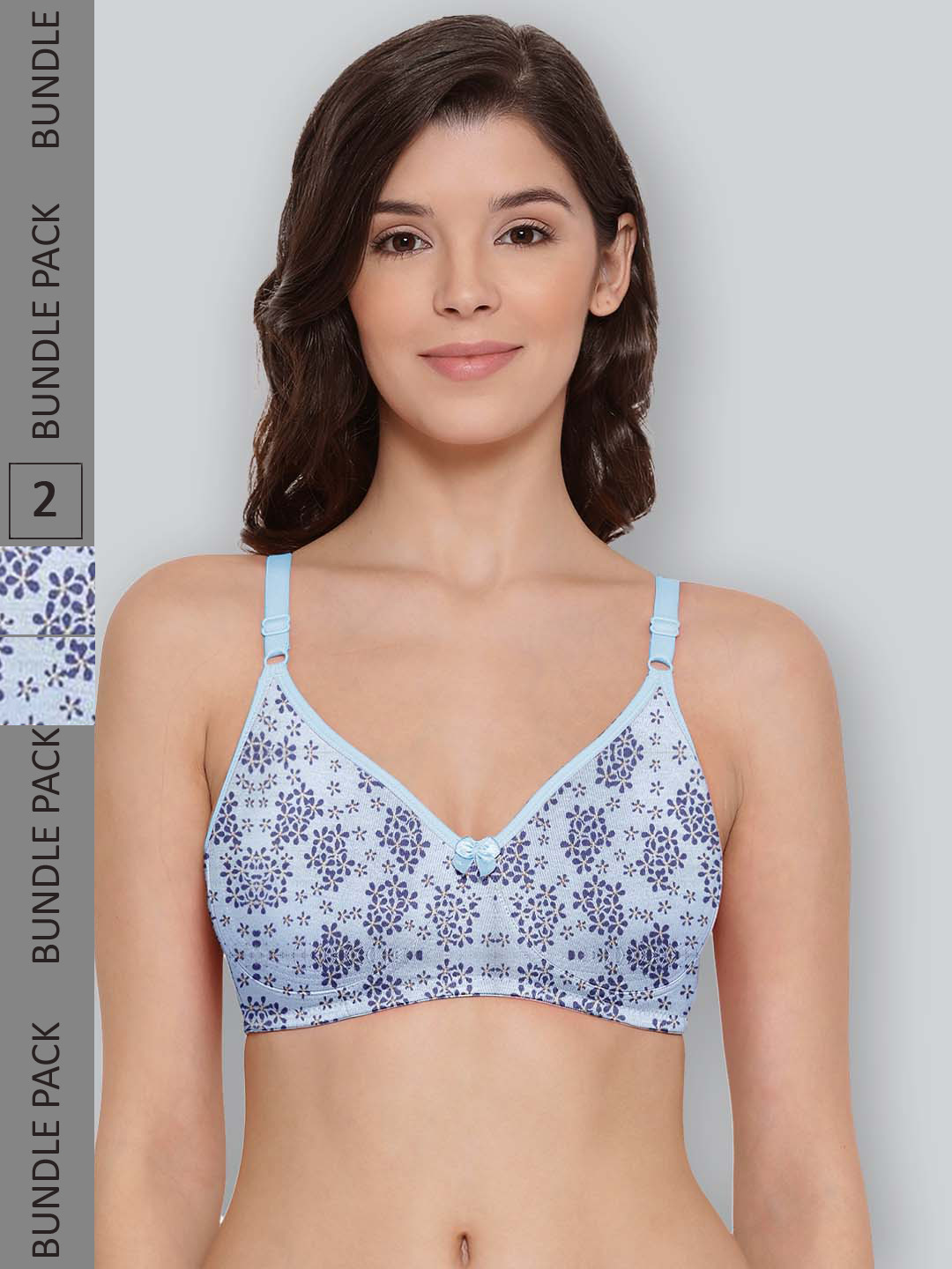 

LYRA Pack Of 2 Printed Combed Cotton Seamless Moulded Encircled Bra, Blue