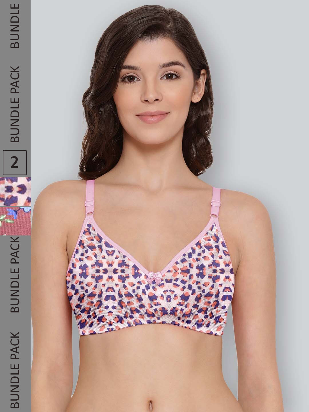 

LYRA Pack Of 2 Printed Combed Cotton Seamless Moulded Encircled Bra, Pink