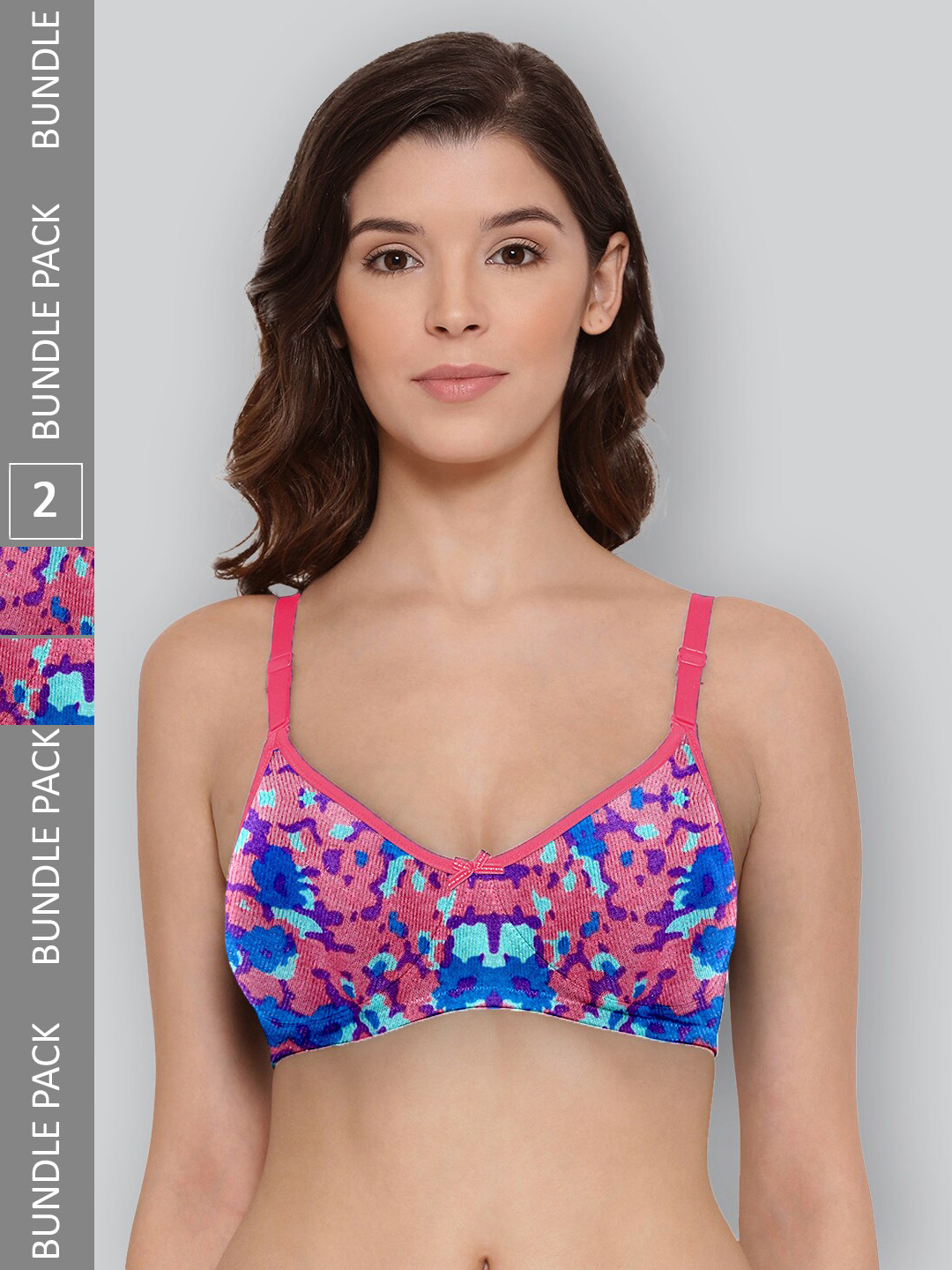

LYRA Pack Of 2 Printed Combed Cotton Wirefree Secret Support Bra with Detachable Strap, Coral