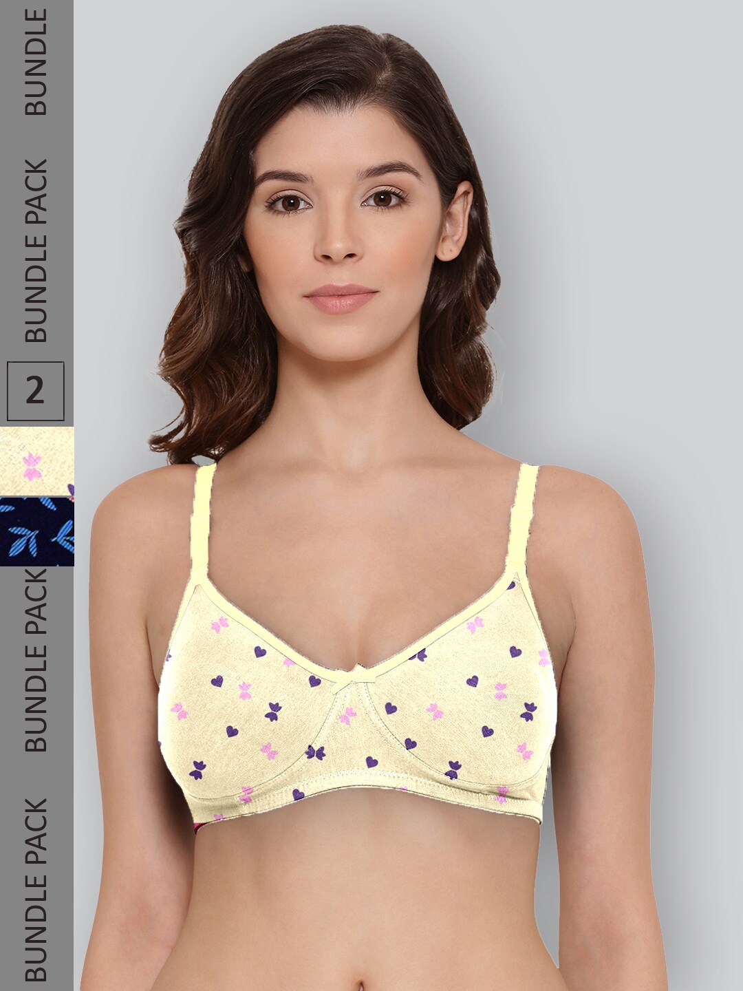 

LYRA Pack Of 2 Printed Combed Cotton Wirefree Secret Support Bra with Detachable Strap, Yellow