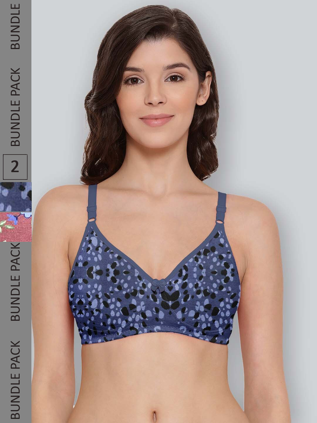 

LYRA Pack Of 2 Printed Combed Cotton Seamless Moulded Encircled Bra, Blue