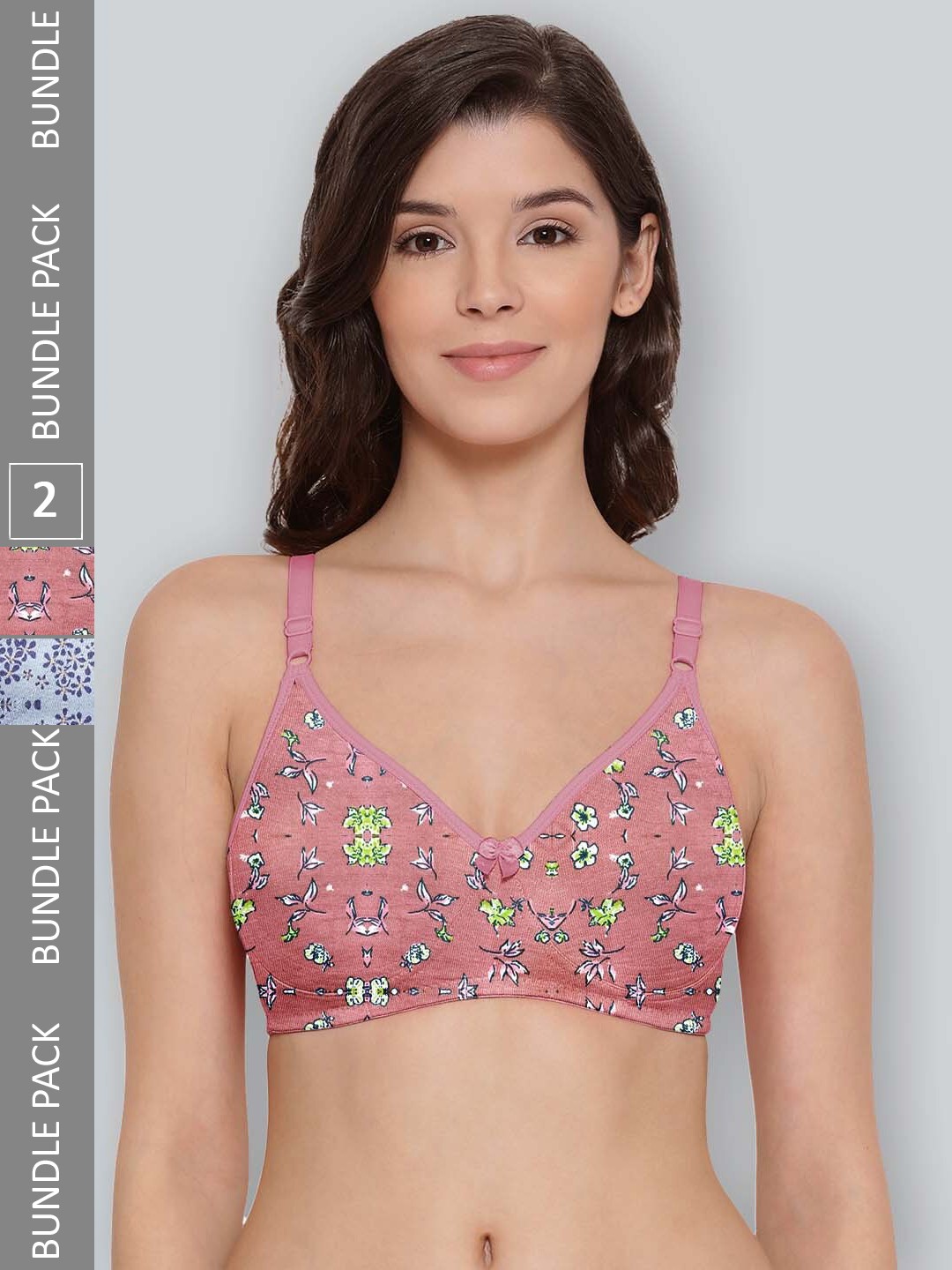

LYRA Pack Of 2 Printed Combed Cotton Seamless Moulded Encircled Bra, Coral