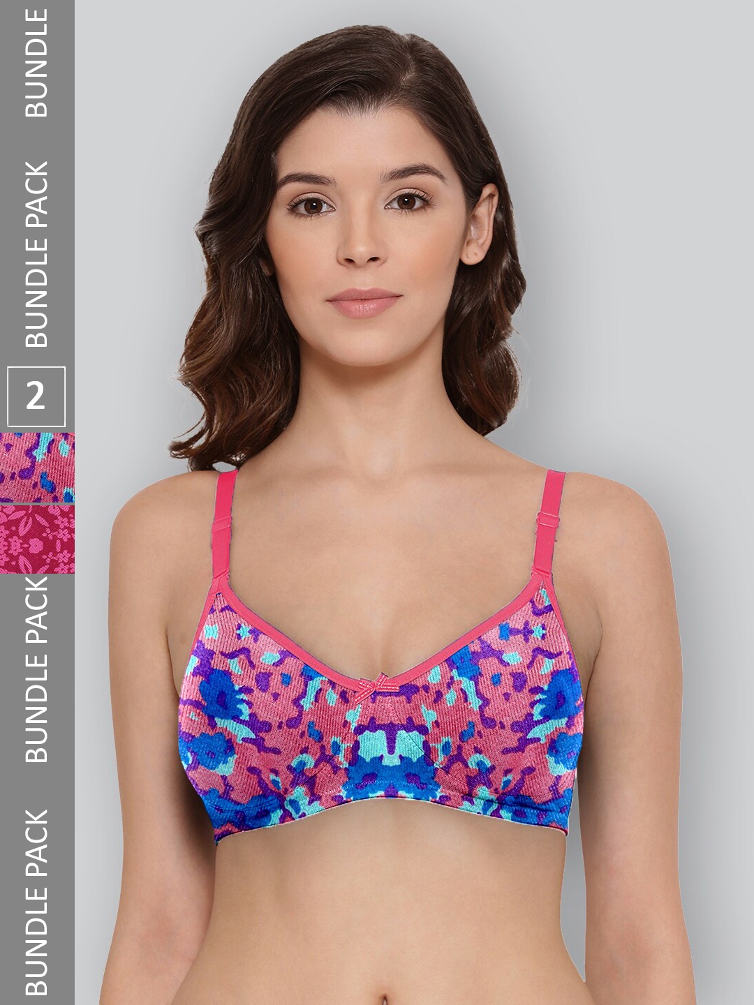 

LYRA Pack Of 2 Printed Combed Cotton Wirefree Secret Support Bra with Detachable Strap, Magenta