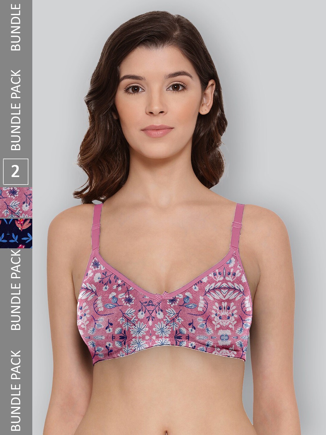 

LYRA Pack Of 2 Printed Combed Cotton Wirefree Secret Support Bra with Detachable Strap, Navy blue