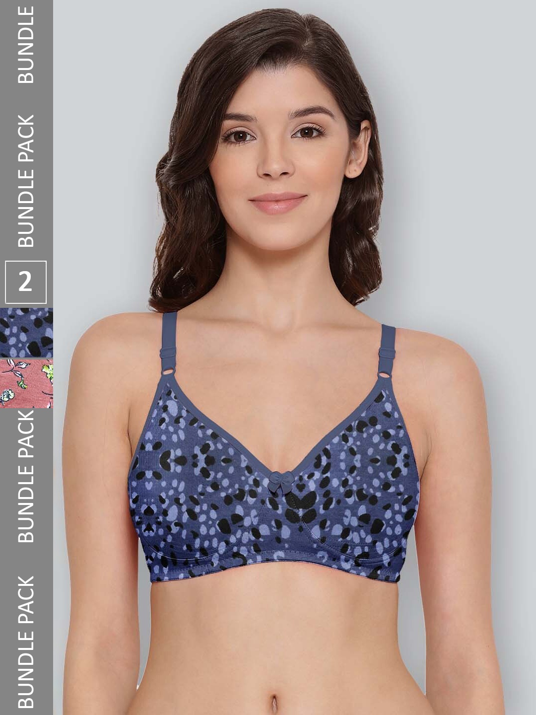 

LYRA Pack Of 2 Printed Combed Cotton Seamless Moulded Encircled Bra, Blue