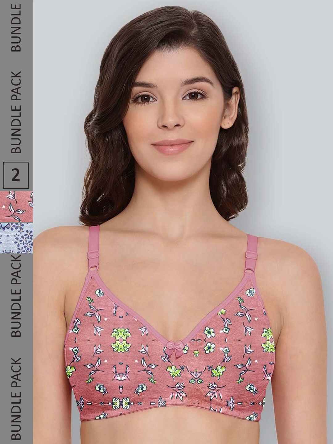 

LYRA Pack Of 2 Printed Combed Cotton Seamless Moulded Encircled Bra, Pink