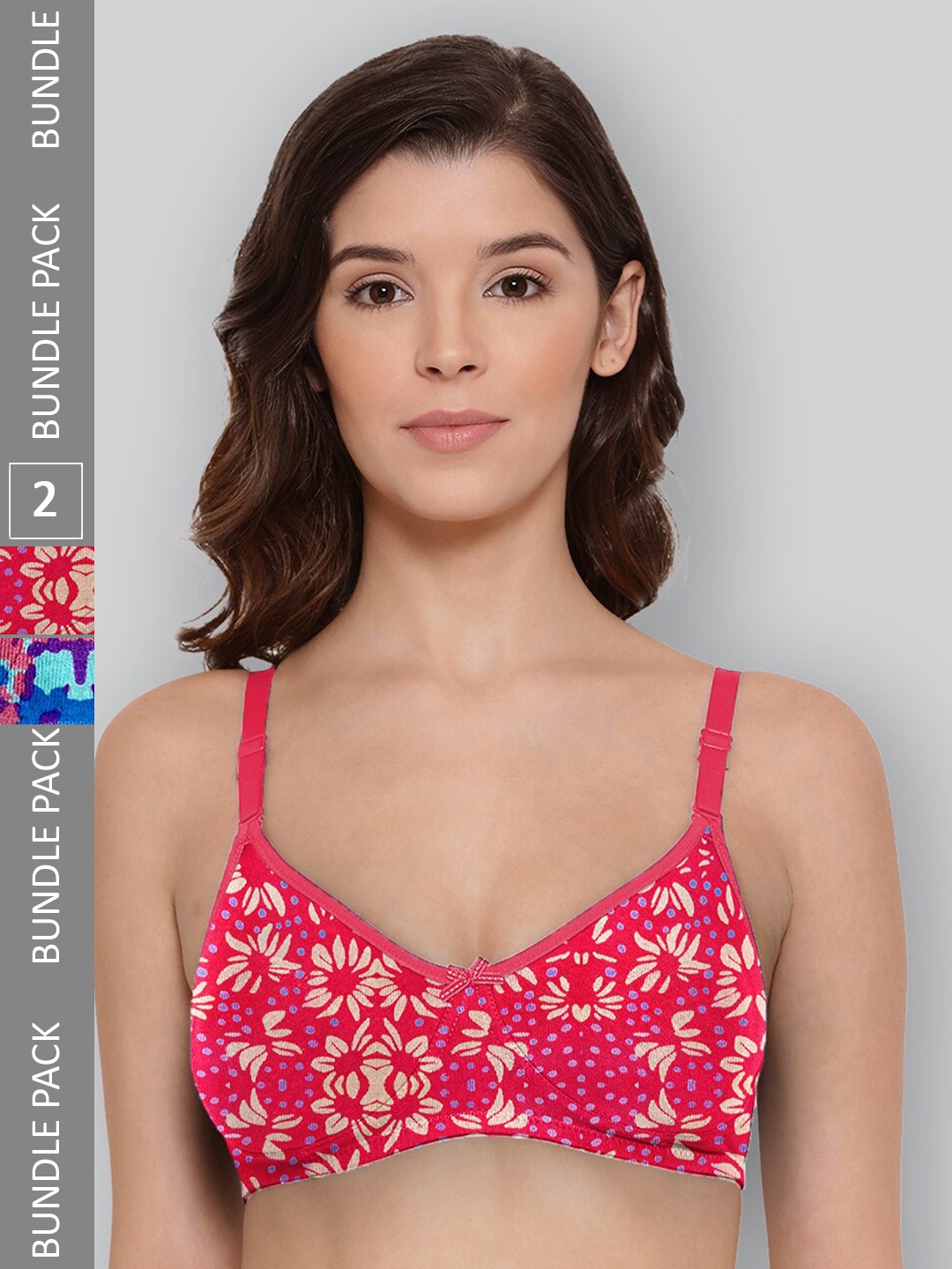 

LYRA Pack Of 2 Printed Combed Cotton Wirefree Secret Support Bra with Detachable Strap, Fuchsia