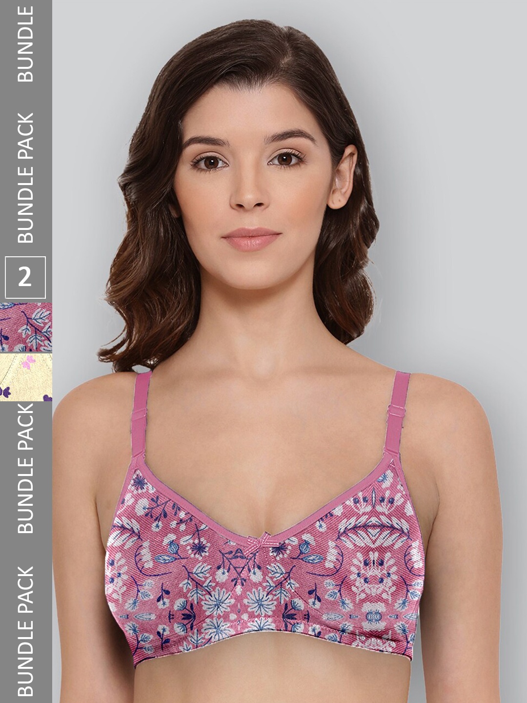 

LYRA Pack Of 2 Printed Combed Cotton Wirefree Secret Support Bra with Detachable Strap, Yellow