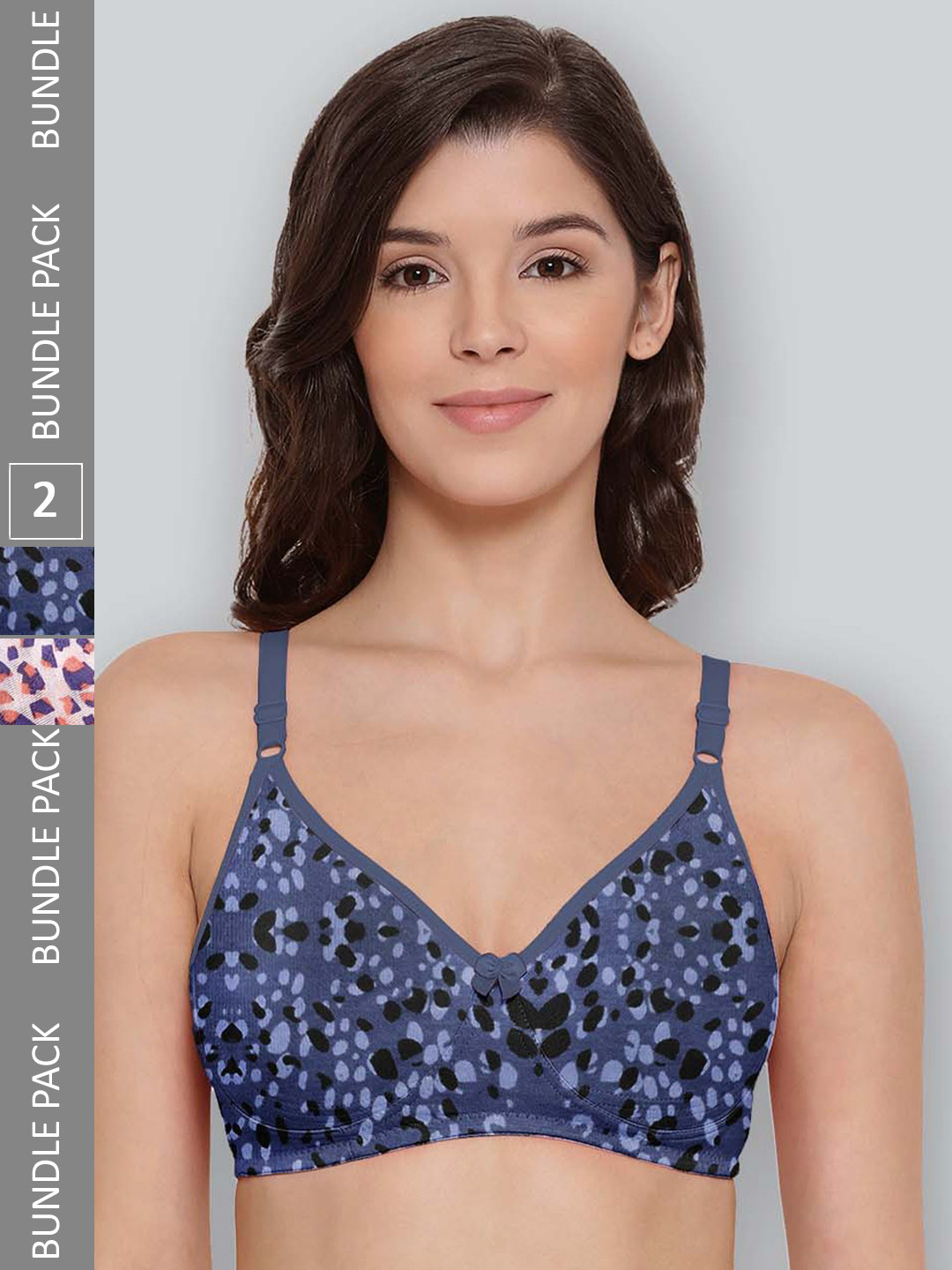 

LYRA Pack Of 2 Printed Combed Cotton Seamless Moulded Encircled Bra, Blue