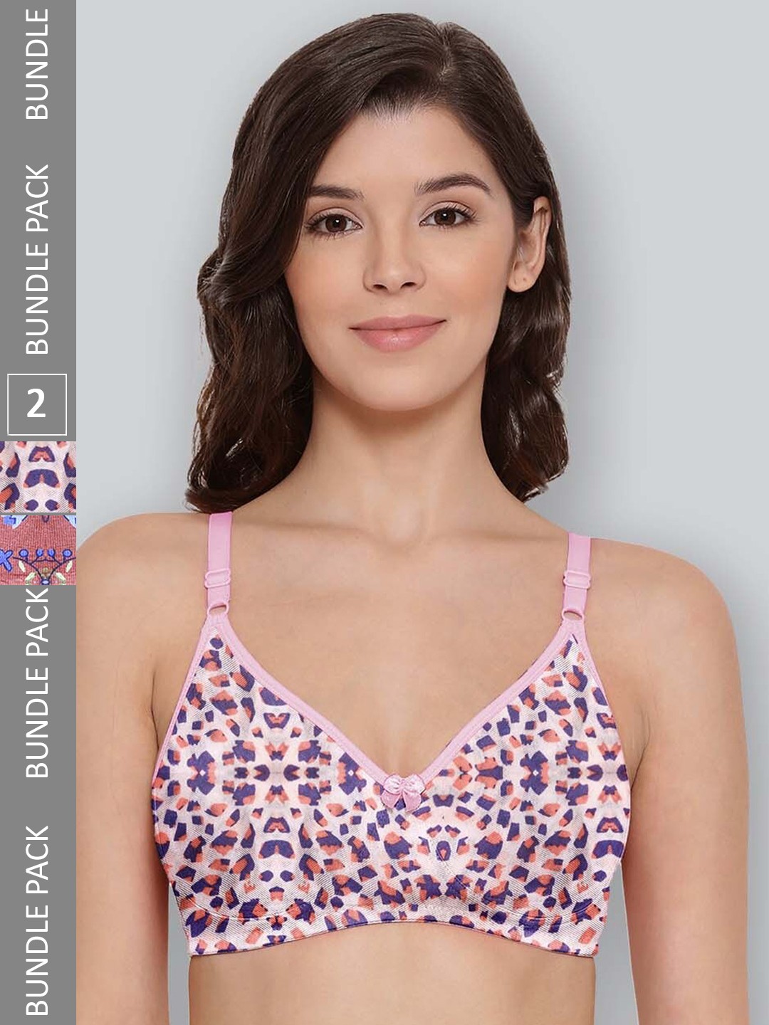 

LYRA Pack Of 2 Printed Combed Cotton Seamless Moulded Encircled Bra, Pink