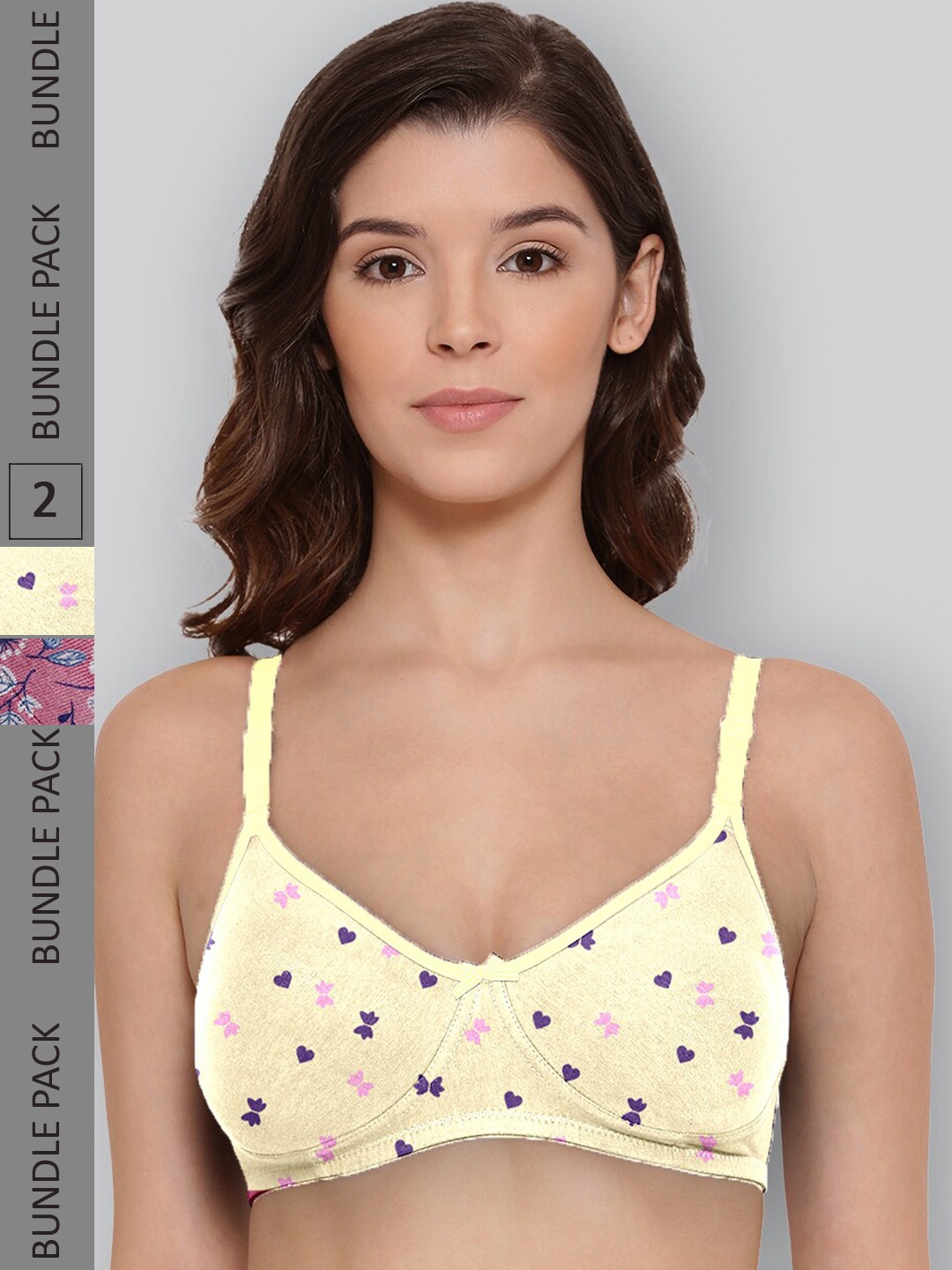 

LYRA Pack Of 2 Printed Combed Cotton Wirefree Secret Support Bra with Detachable Strap, Yellow