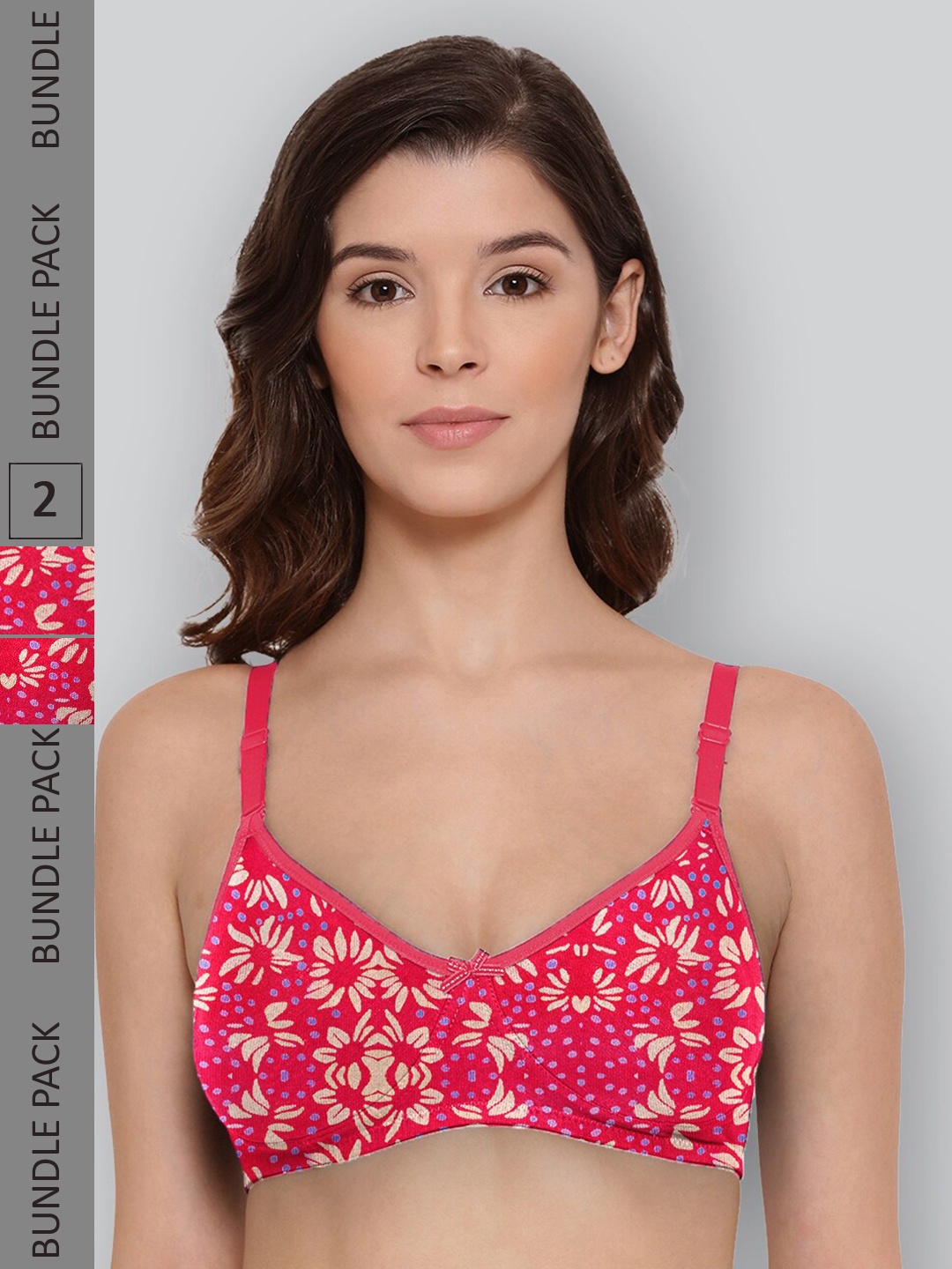 

LYRA Pack Of 2 Printed Combed Cotton Wirefree Secret Support Bra with Detachable Strap, Fuchsia