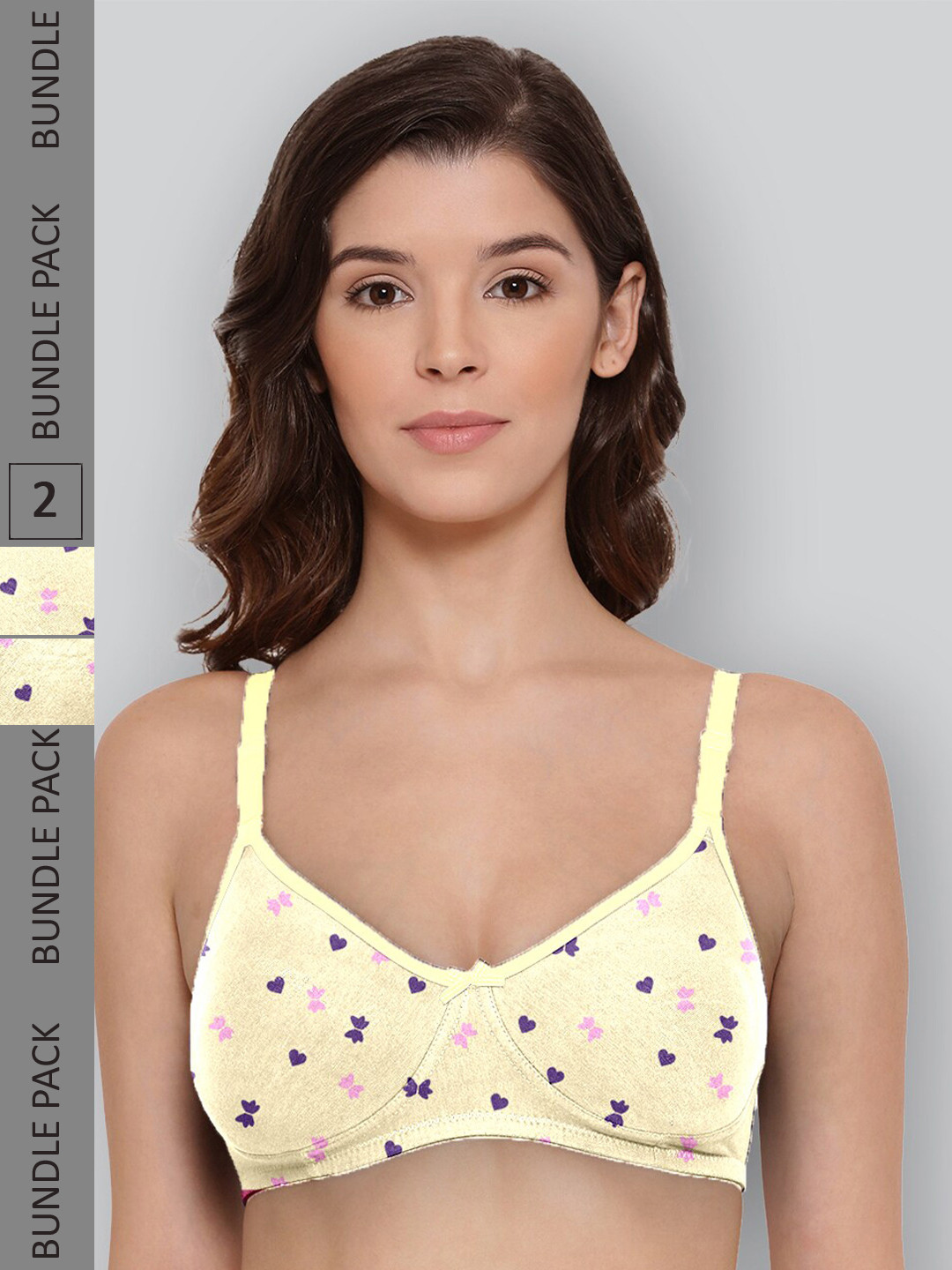 

LYRA Pack Of 2 Printed Combed Cotton Wirefree Secret Support Bra with Detachable Strap, Yellow