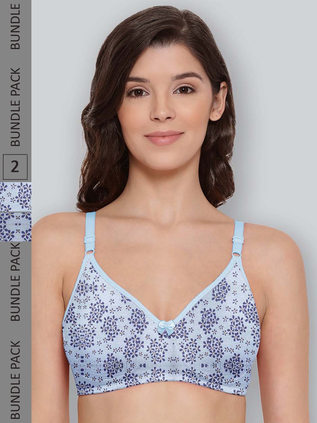 

LYRA Pack Of 2 Printed Combed Cotton Seamless Moulded Encircled Bra, Blue
