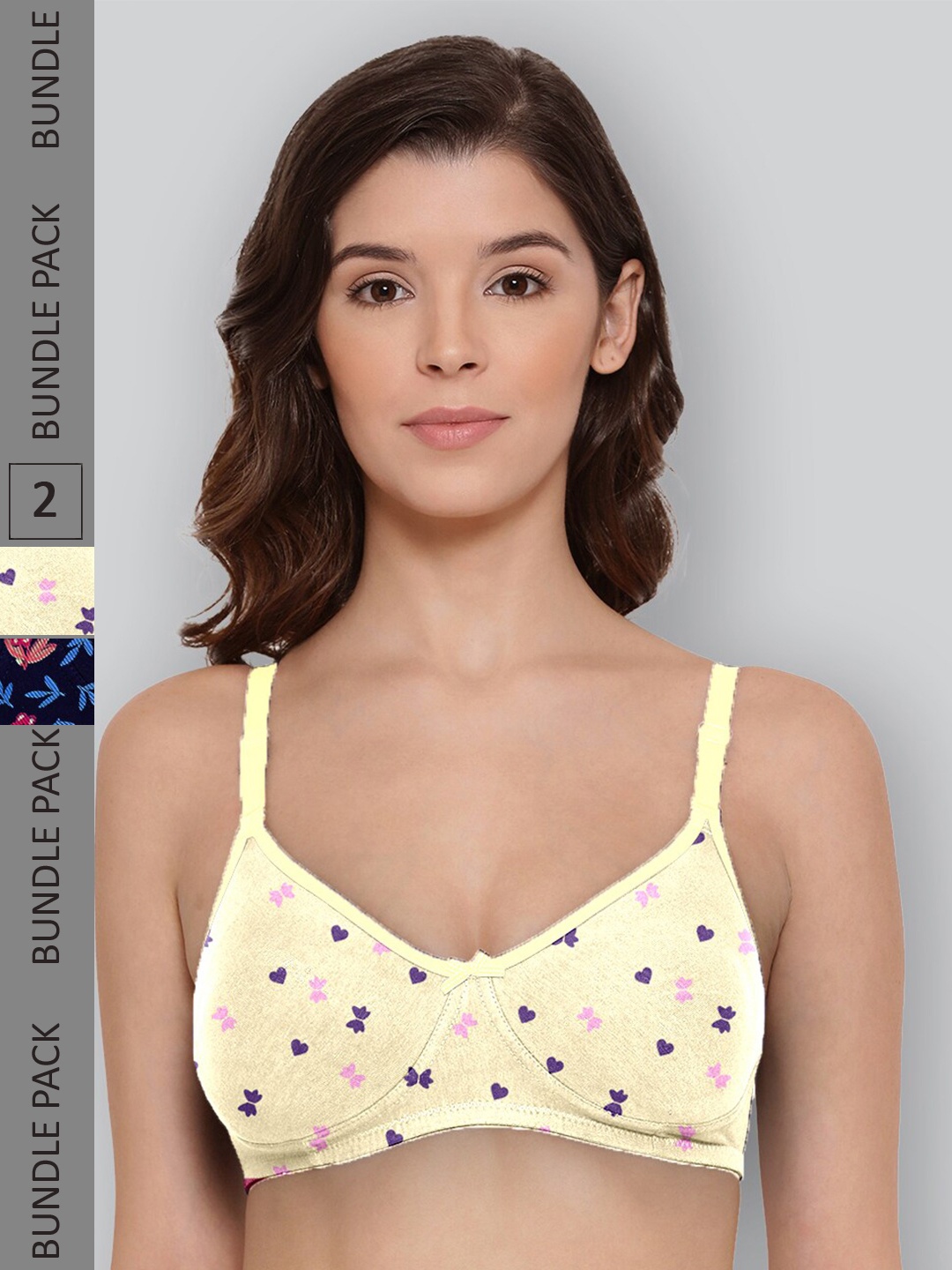 

LYRA Pack Of 2 Printed Combed Cotton Wirefree Secret Support Bra with Detachable Strap, Yellow