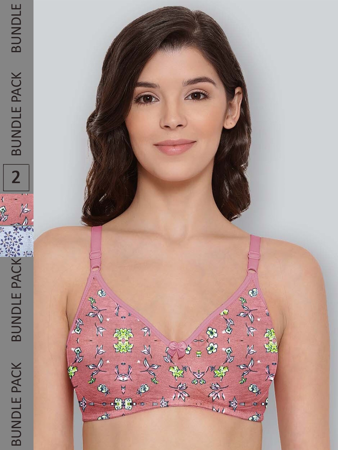 

LYRA Pack Of 2 Printed Combed Cotton Seamless Moulded Encircled Bra, Coral