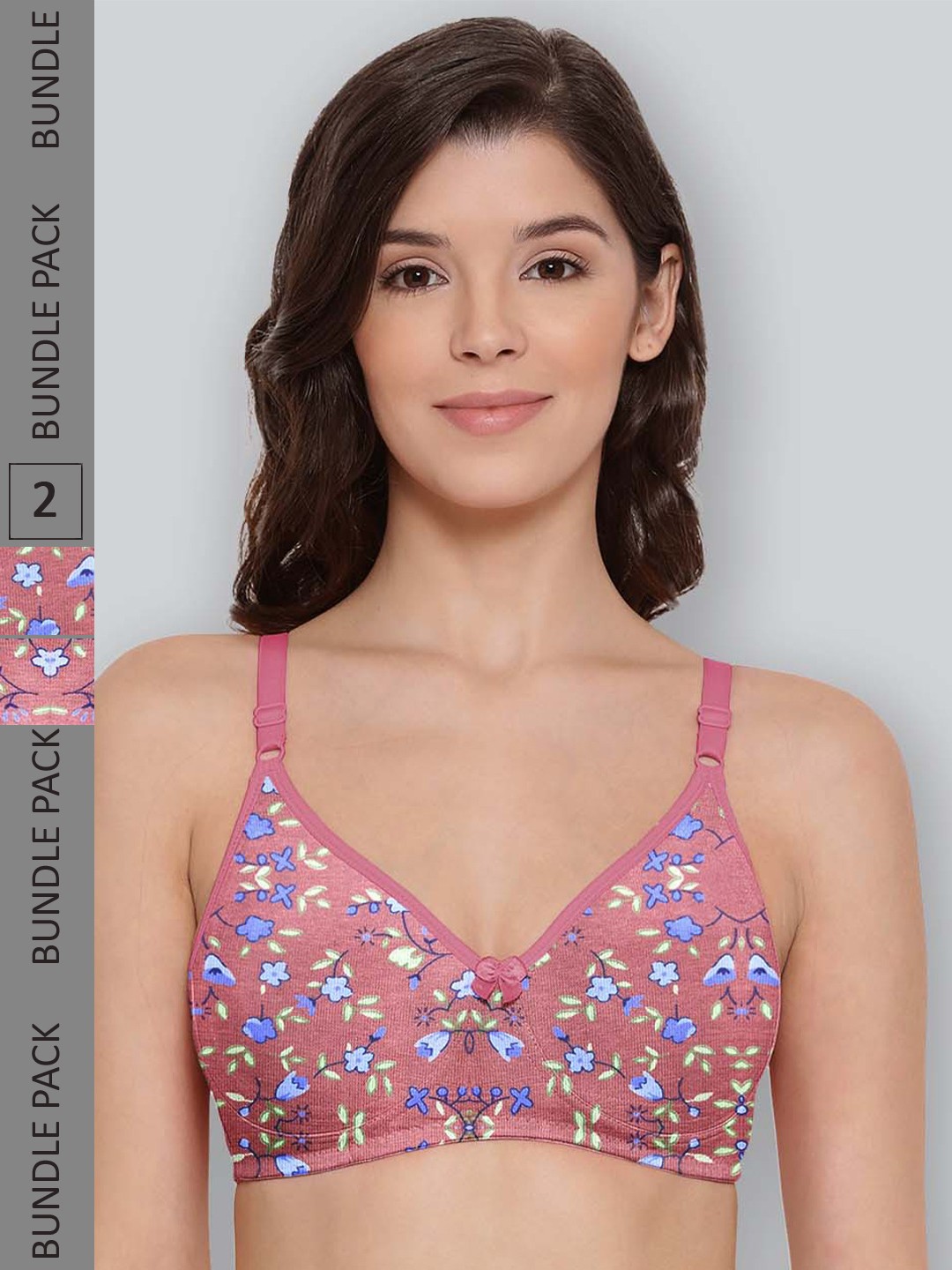 

LYRA Pack Of 2 Printed Combed Cotton Seamless Moulded Encircled Bra, Peach