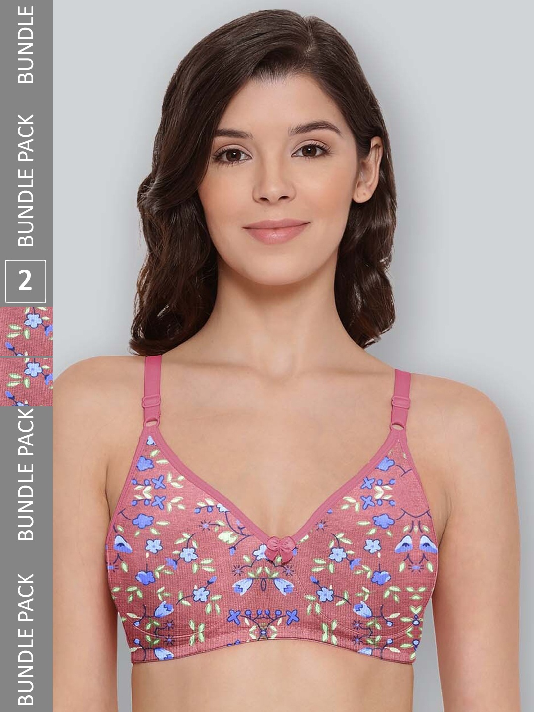 

LYRA Pack Of 2 Printed Combed Cotton Seamless Moulded Encircled Bra, Peach