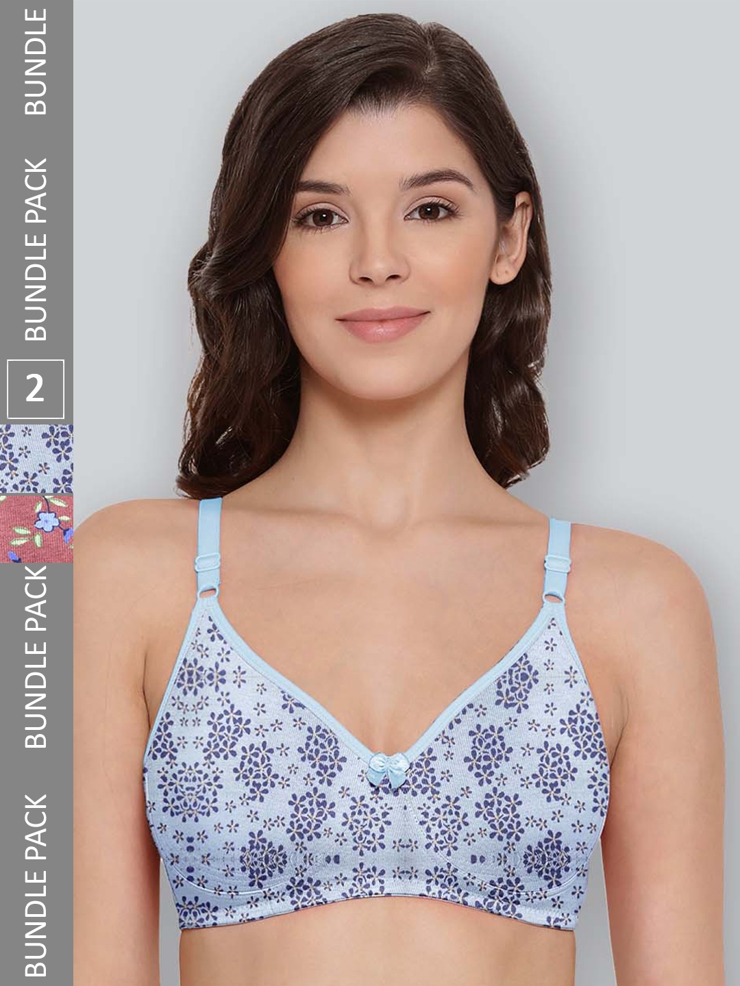 

LYRA Pack Of 2 Printed Combed Cotton Seamless Moulded Encircled Bra, Blue