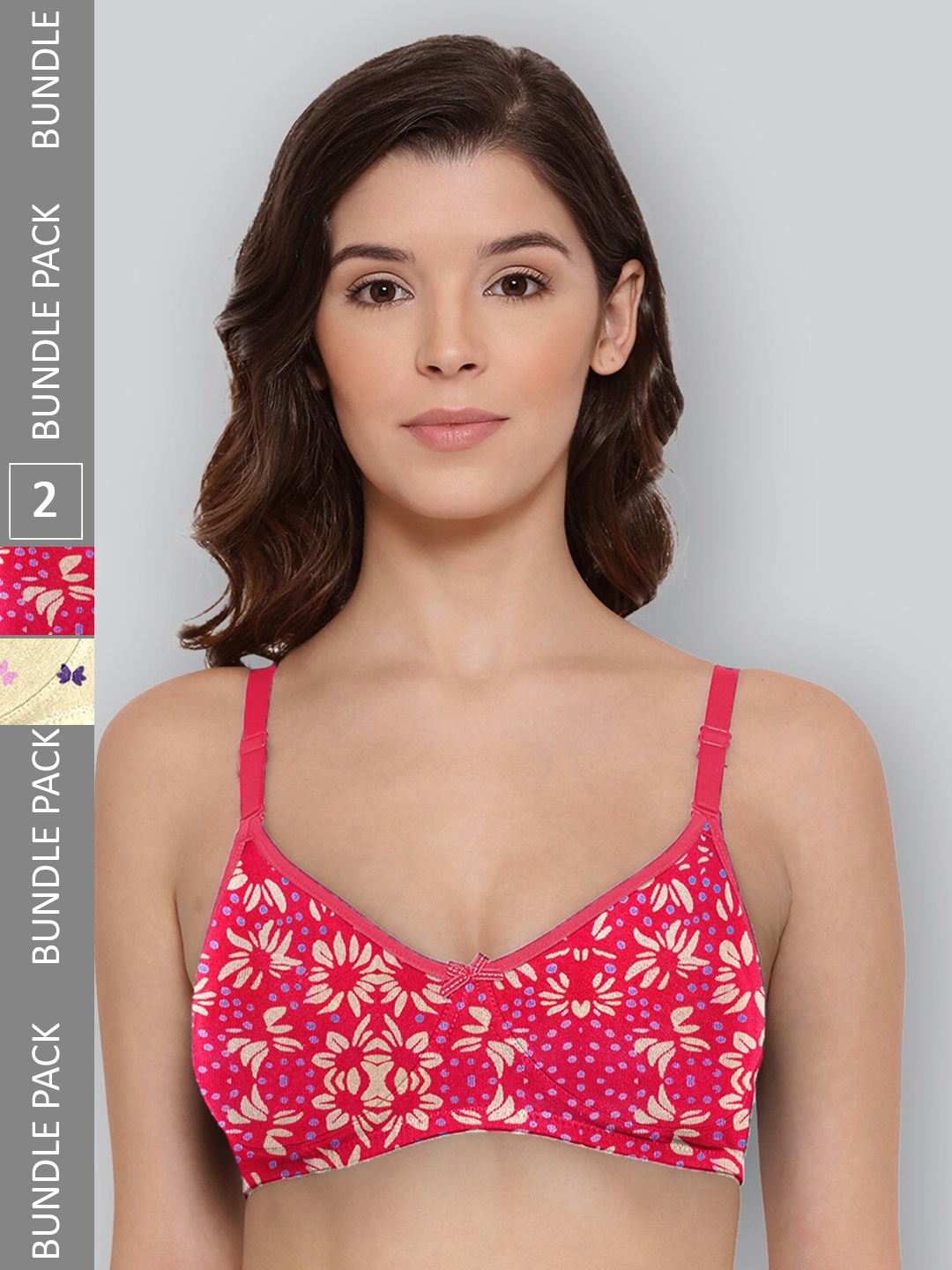 

LYRA Pack Of 2 Printed Combed Cotton Wirefree Secret Support Bra with Detachable Strap, Yellow