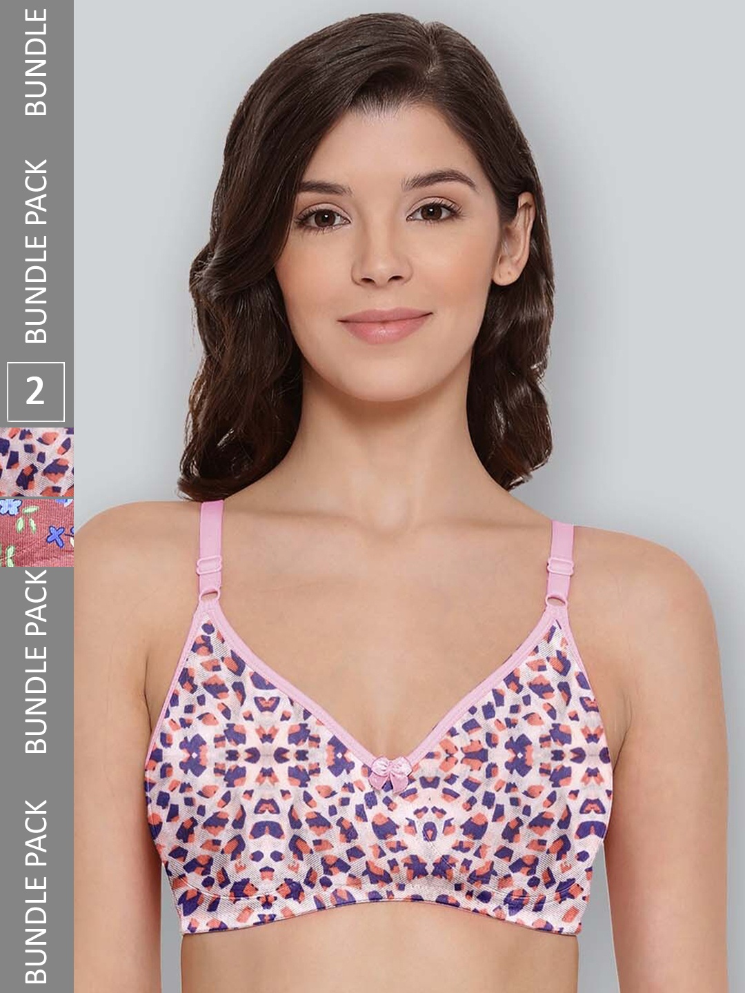

LYRA Pack Of 2 Printed Combed Cotton Seamless Moulded Encircled Bra, Pink