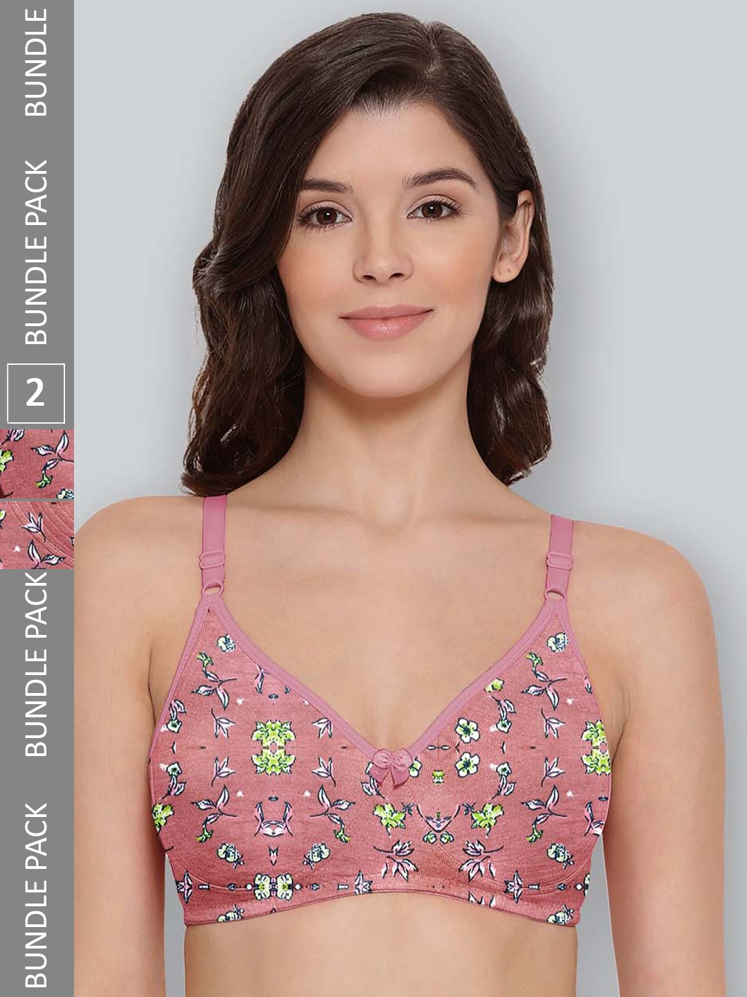 

LYRA Pack Of 2 Printed Combed Cotton Seamless Moulded Encircled Bra, Coral