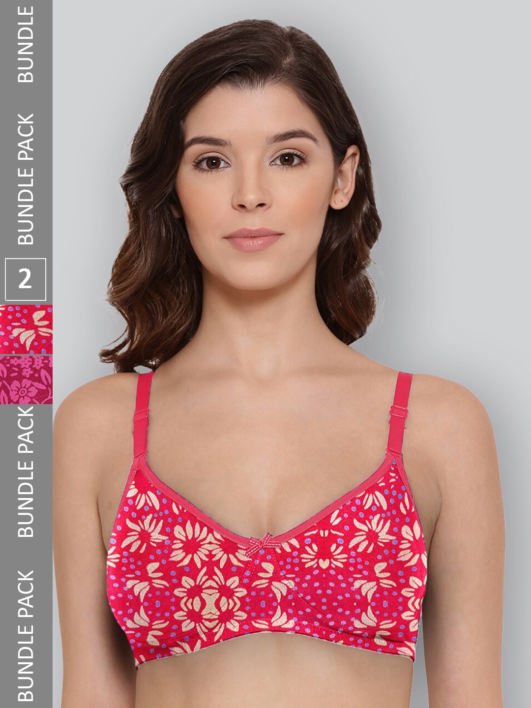 

LYRA Pack Of 2 Printed Combed Cotton Wirefree Secret Support Bra with Detachable Strap, Magenta