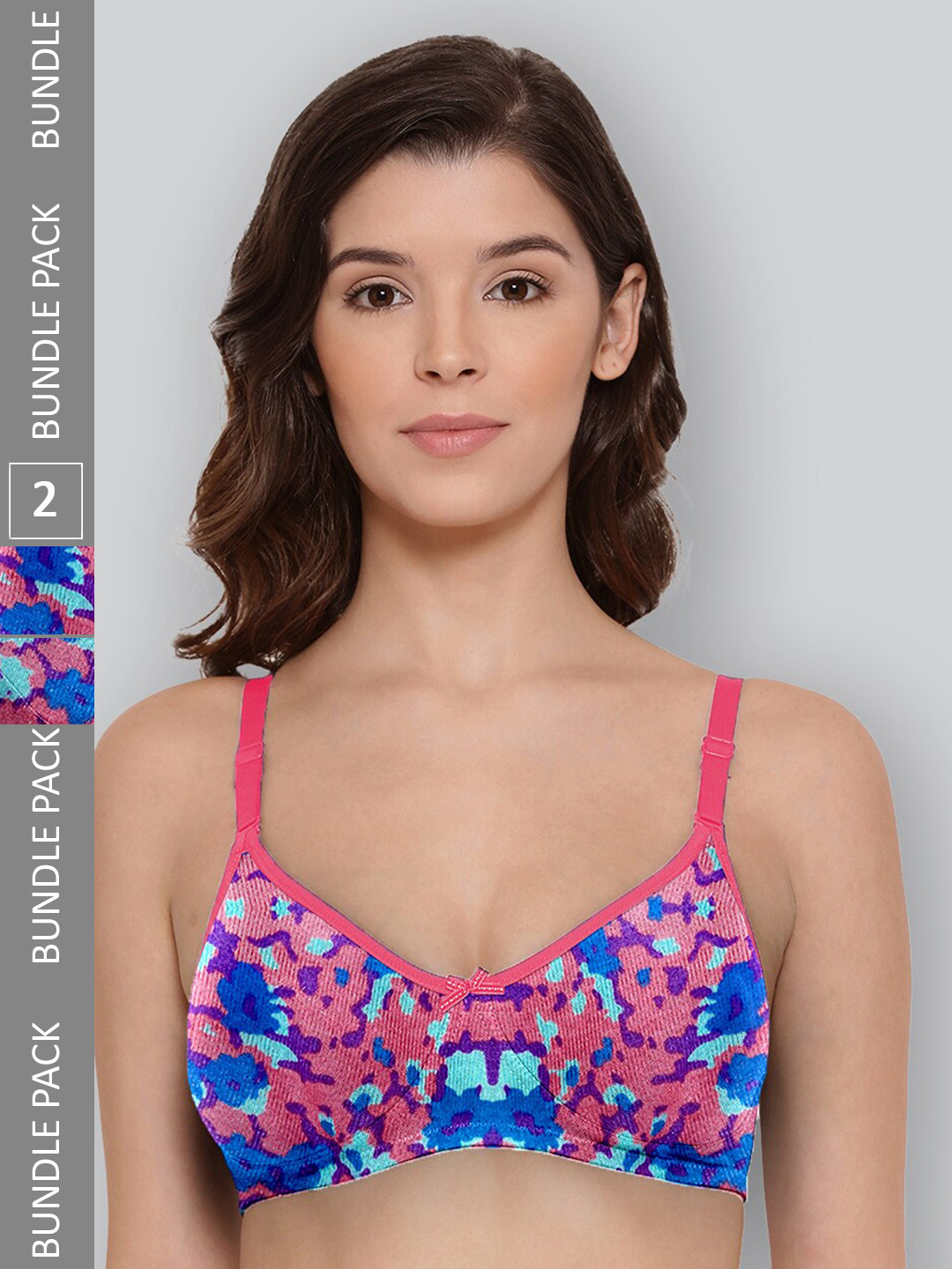 

LYRA Pack Of 2 Printed Combed Cotton Wirefree Secret Support Bra with Detachable Strap, Coral