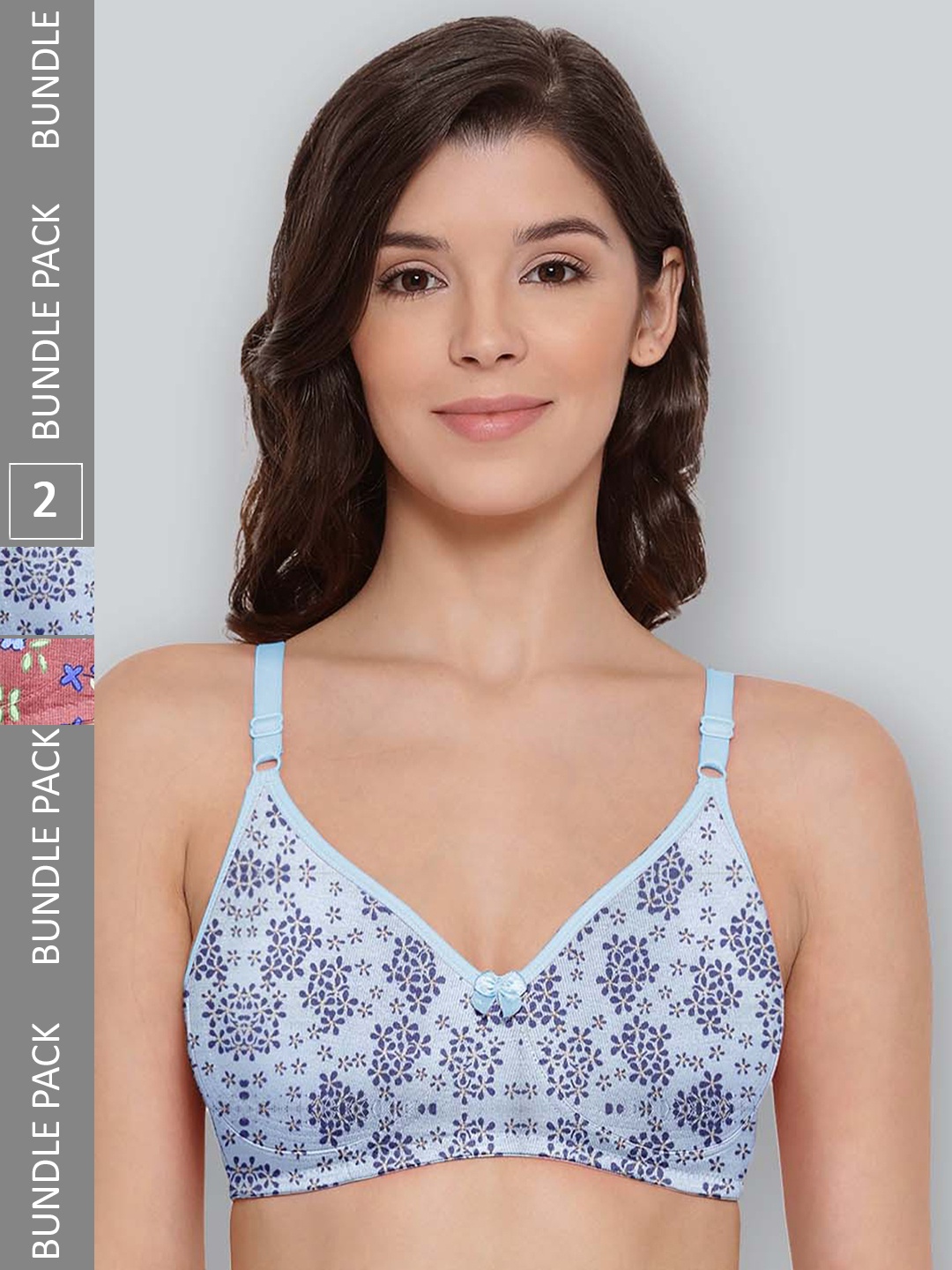 

LYRA Pack Of 2 Printed Combed Cotton Seamless Moulded Encircled Bra, Blue