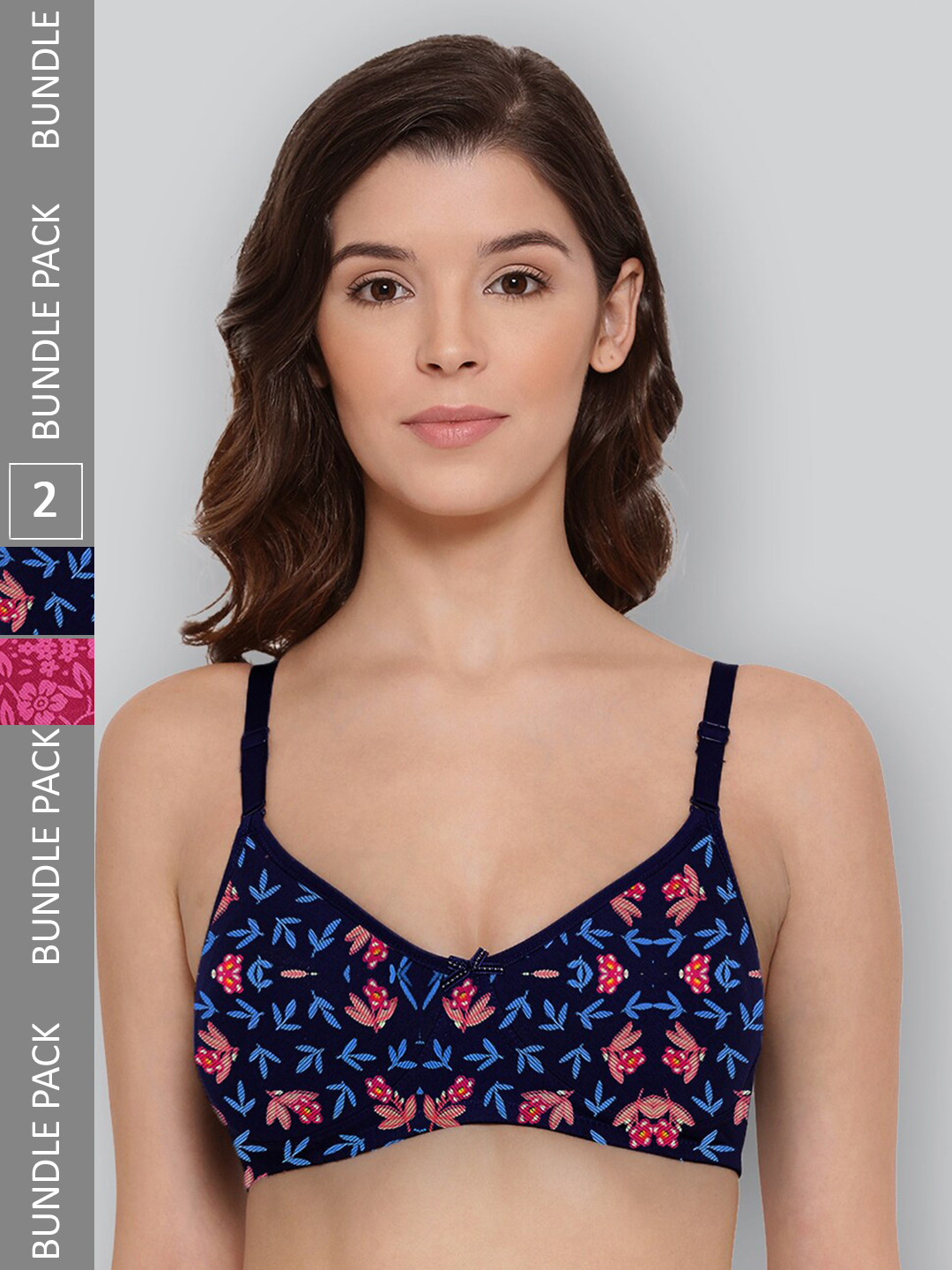 

LYRA Pack Of 2 Printed Combed Cotton Wirefree Secret Support Bra with Detachable Strap, Magenta