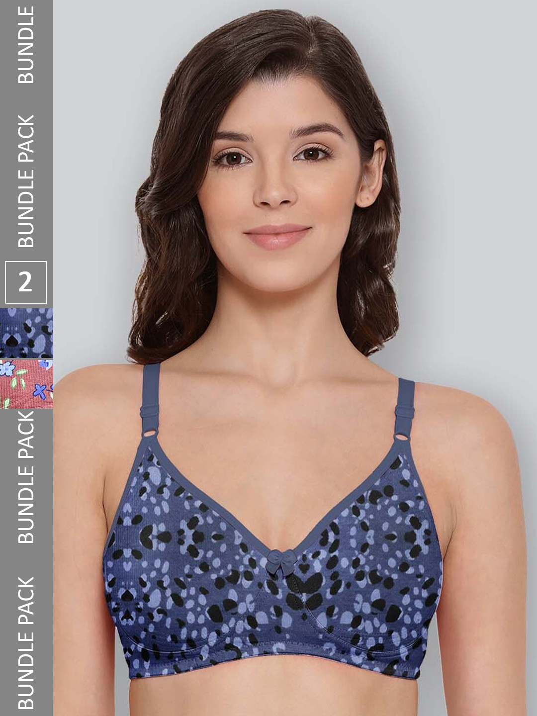 

LYRA Pack Of 2 Printed Combed Cotton Seamless Moulded Encircled Bra, Blue