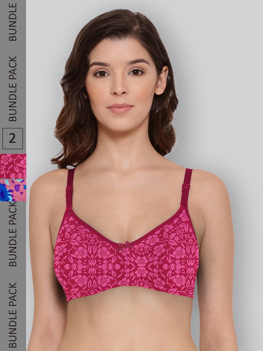 

LYRA Pack Of 2 Printed Combed Cotton Wirefree Secret Support Bra with Detachable Strap, Magenta