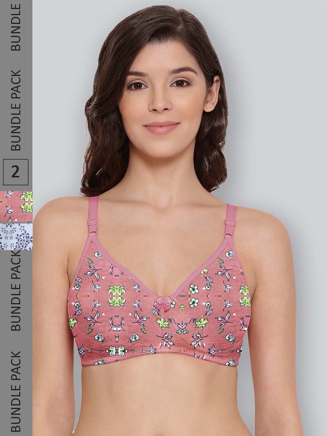 

LYRA Pack Of 2 Printed Combed Cotton Seamless Moulded Encircled Bra, Coral