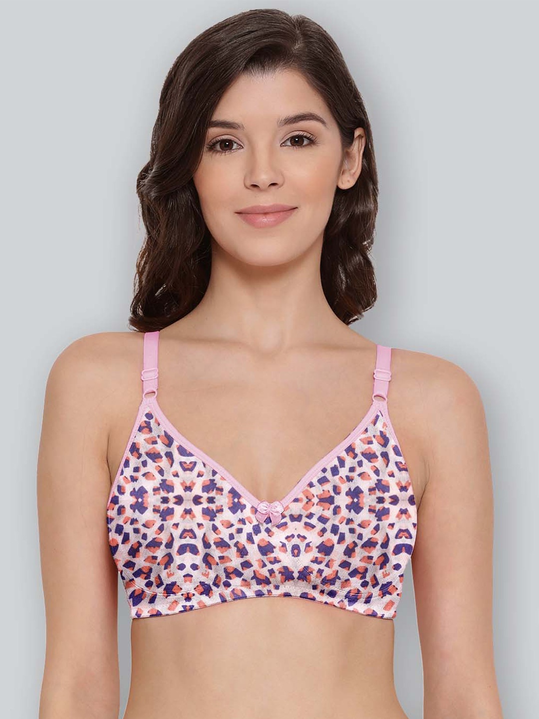 

LYRA Printed Combed Cotton Seamless Moulded Encircled Bra, Pink