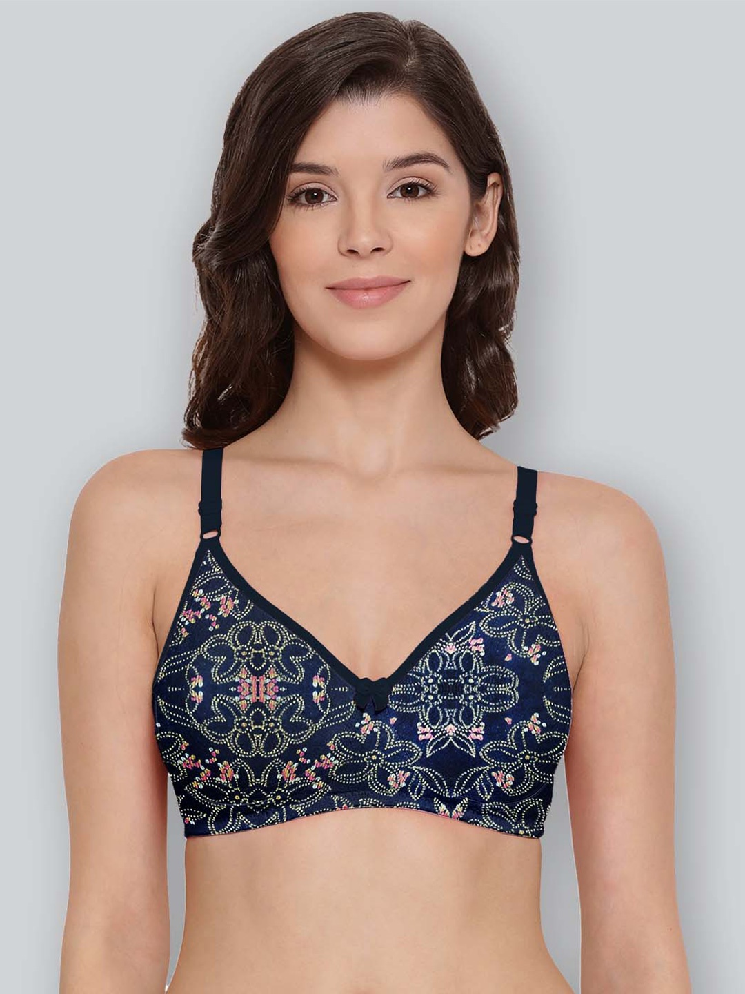 

LYRA Pack Of 2 Printed Combed Cotton Seamless Moulded Encircled Bra, Navy blue