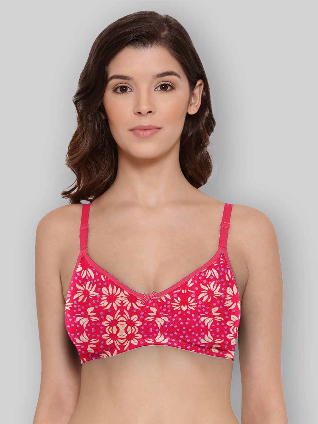 

LYRA Pack Of 2 Printed Combed Cotton Wirefree Secret Support Bra with Detachable Strap, Fuchsia