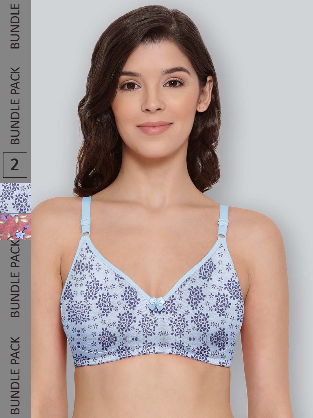 

LYRA Pack Of 2 Printed Combed Cotton Seamless Moulded Encircled Bra, Blue