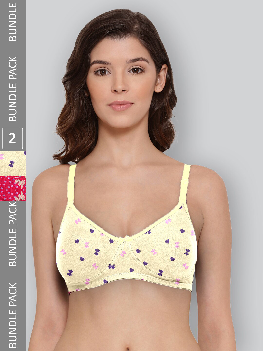 

LYRA Pack Of 2 Printed Combed Cotton Wirefree Secret Support Bra with Detachable Strap, Yellow