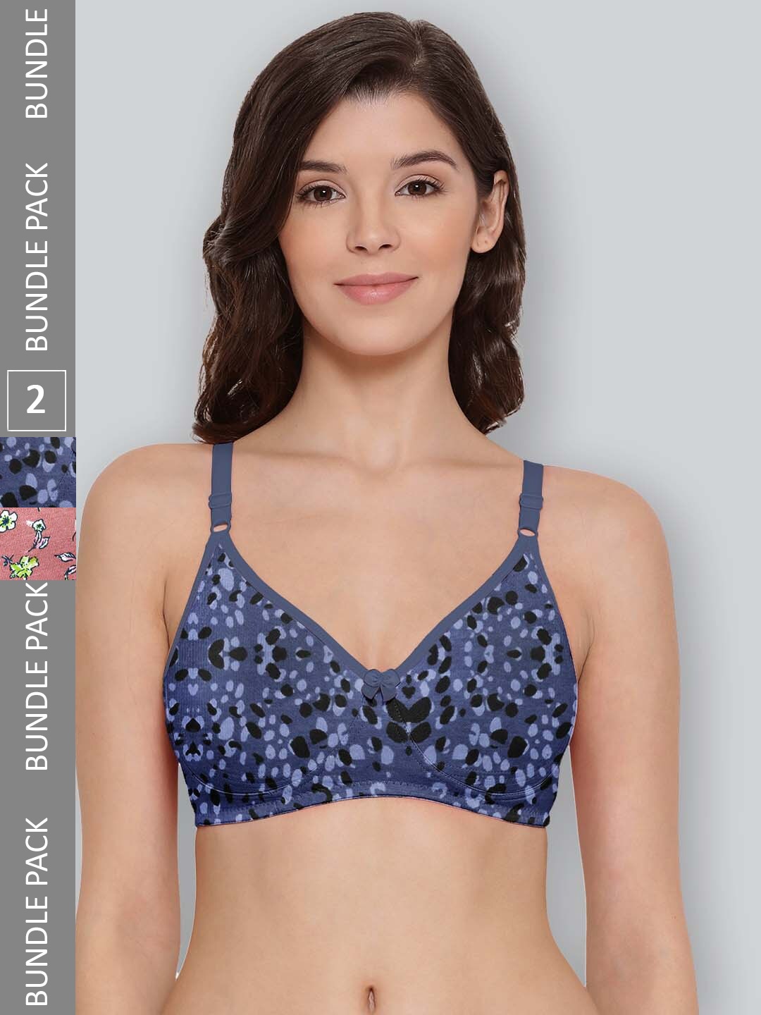

LYRA Pack Of 2 Printed Combed Cotton Seamless Moulded Encircled Bra, Blue