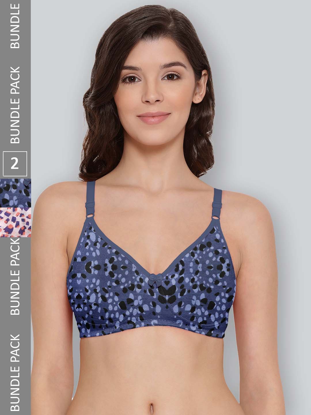 

LYRA Pack Of 2 Printed Combed Cotton Seamless Moulded Encircled Bra, Blue