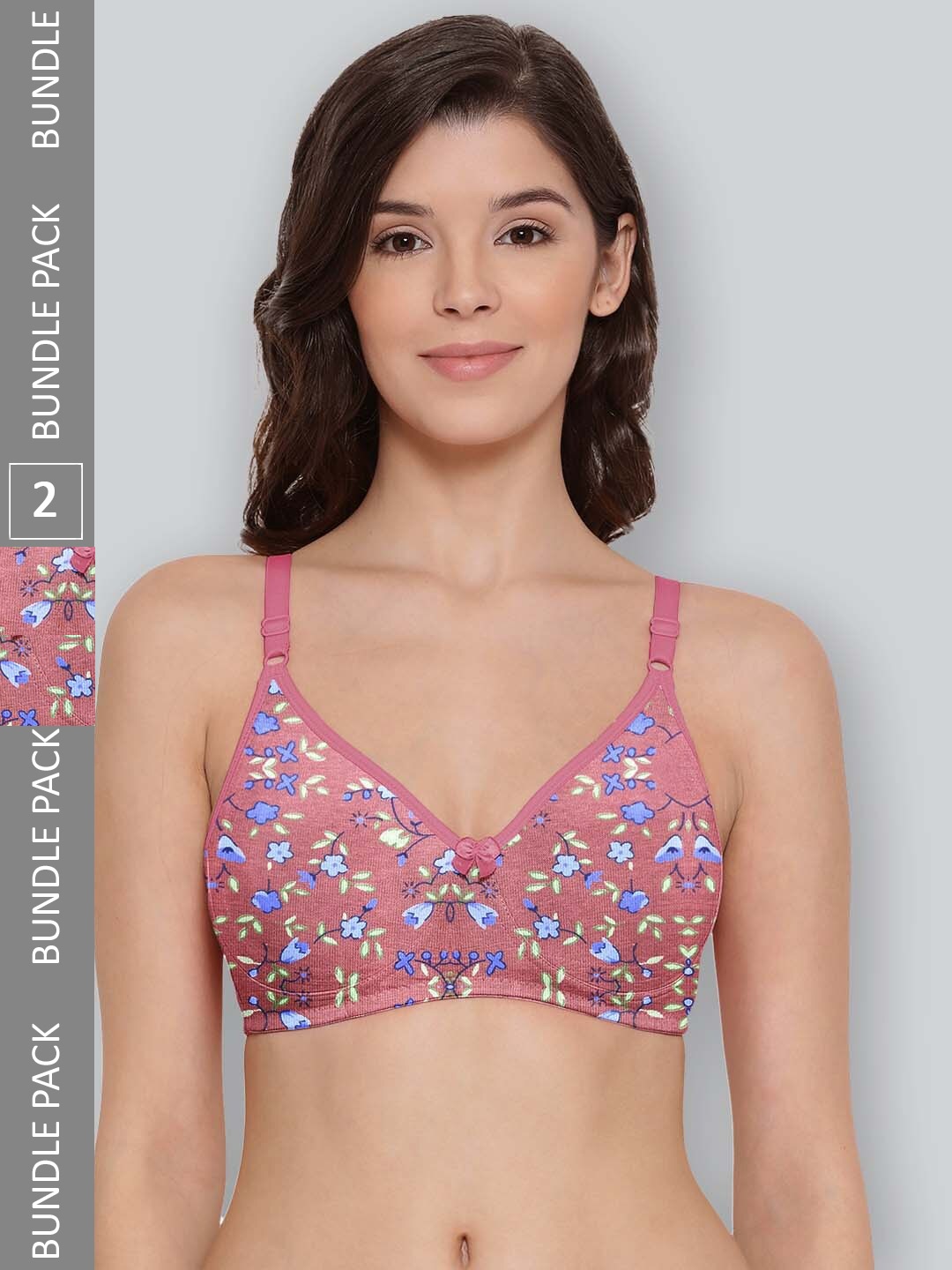 

LYRA Pack Of 2 Printed Combed Cotton Seamless Moulded Encircled Bra, Pink