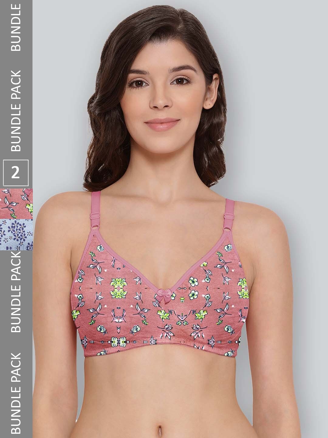 

LYRA Pack Of 2 Printed Combed Cotton Seamless Moulded Encircled Bra, Pink