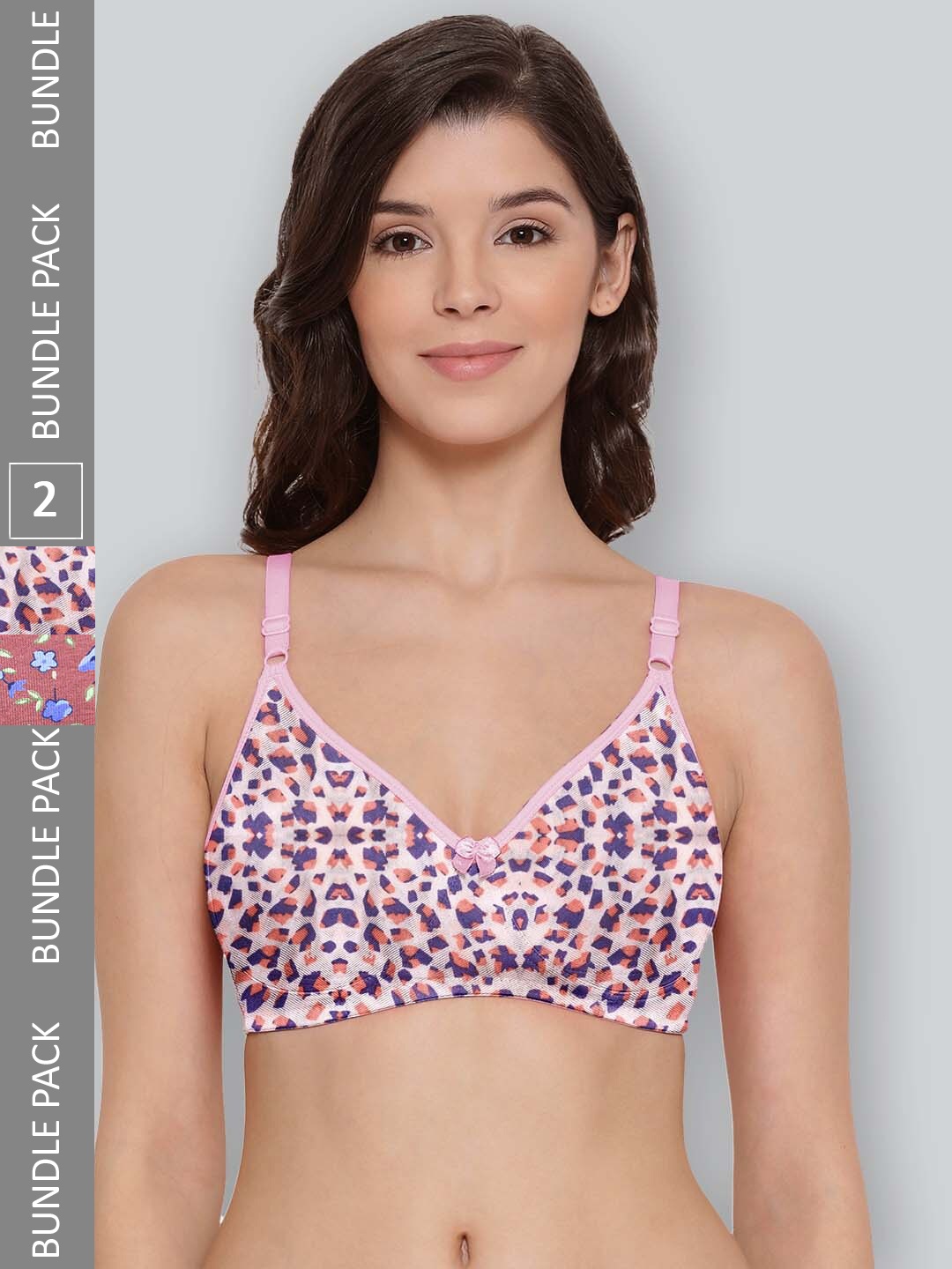 

LYRA Pack Of 2 Printed Combed Cotton Seamless Moulded Encircled Bra, Pink