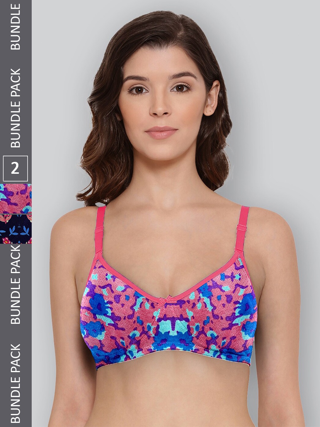 

LYRA Pack Of 2 Printed Combed Cotton Wirefree Secret Support Bra with Detachable Strap, Navy blue