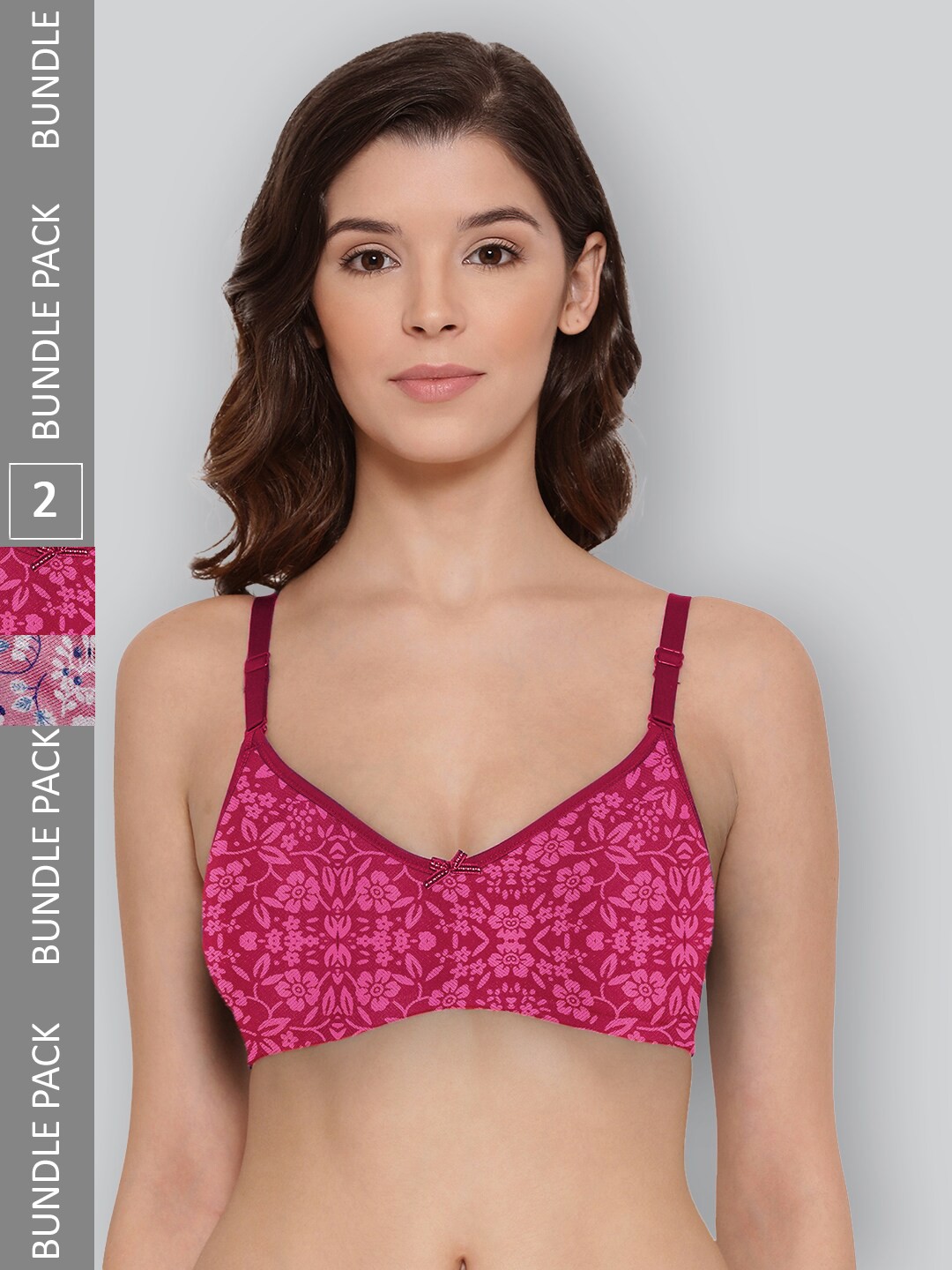 

LYRA Pack Of 2 Printed Combed Cotton Wirefree Secret Support Bra with Detachable Strap, Magenta